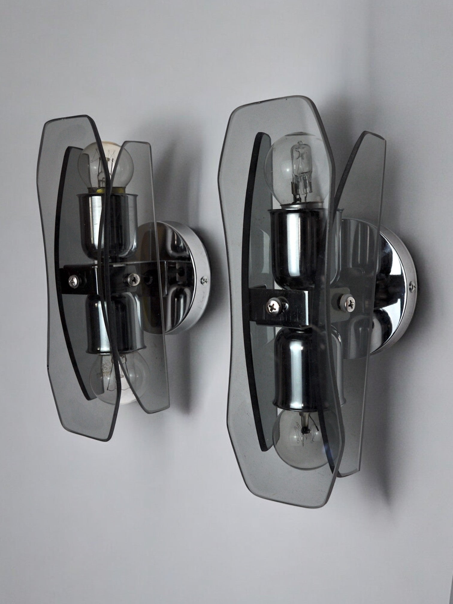 Pair of black Veca sconces, murano glass, Italy, 1960