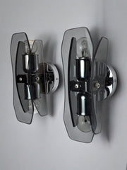 Pair of black Veca sconces, murano glass, Italy, 1960