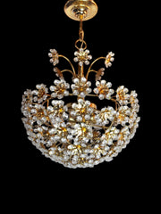 Cut crystal floral chandelier by Bakalowits & Söhne, Austria, 1970s