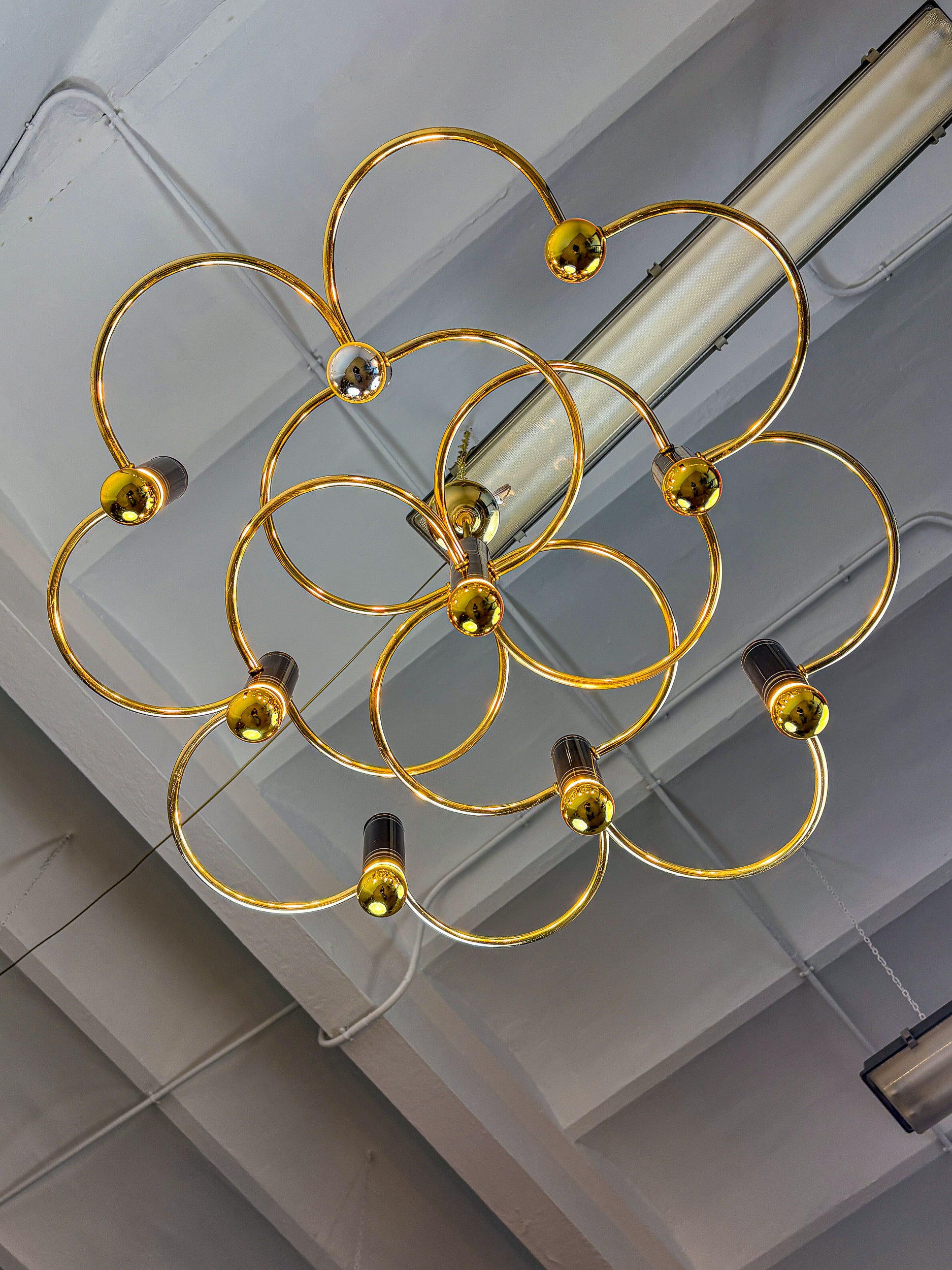 Gaetano Sciolari Geometric Chandelier, 9 Lights, Italy, 1970s