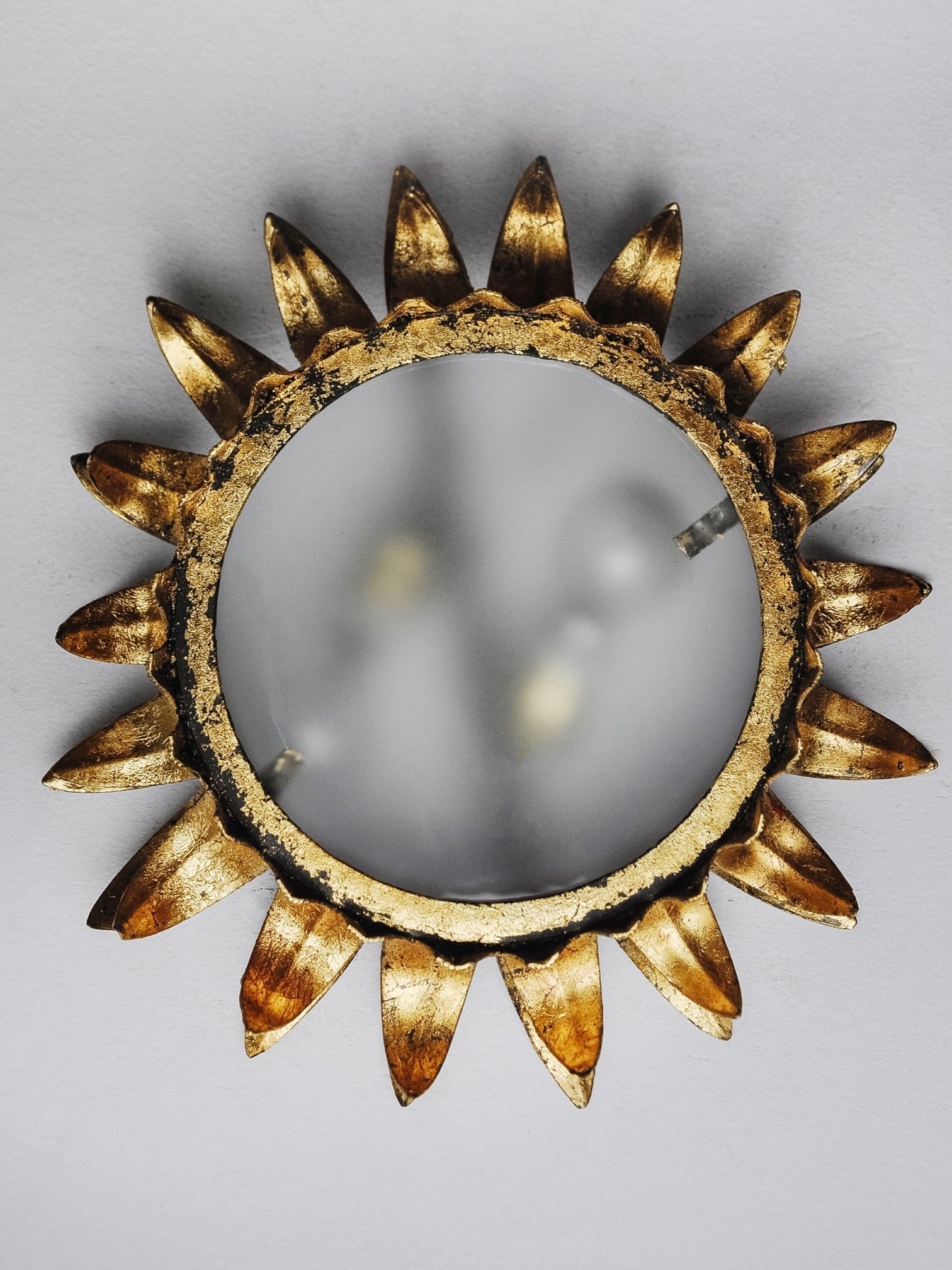 1960s Spanish Gilt Iron Sunburst Flush Mount Ceiling Light by Ferro Art