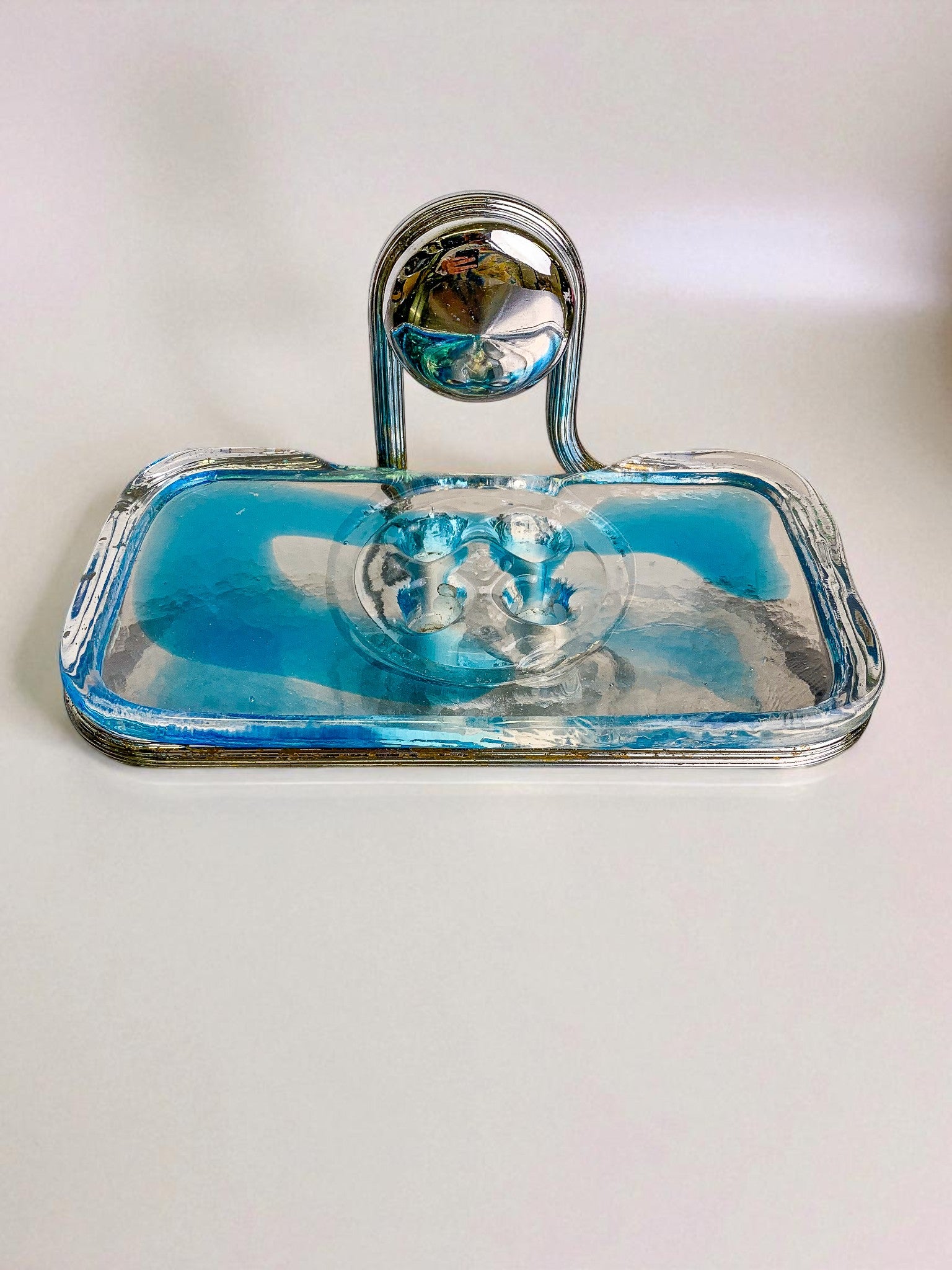 Mazzega Clear & Blue Murano Glass Soap Dish, Italy, 1970s