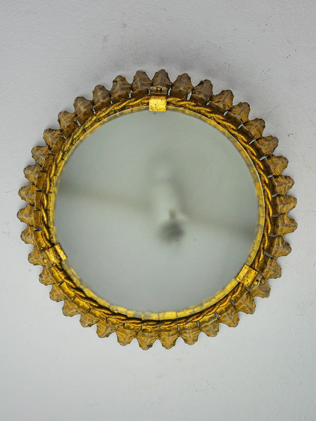 Sunburst Ceiling Light in Gilt Metal and Gold Leaf by Ferro Arte, Spain, 1960s
