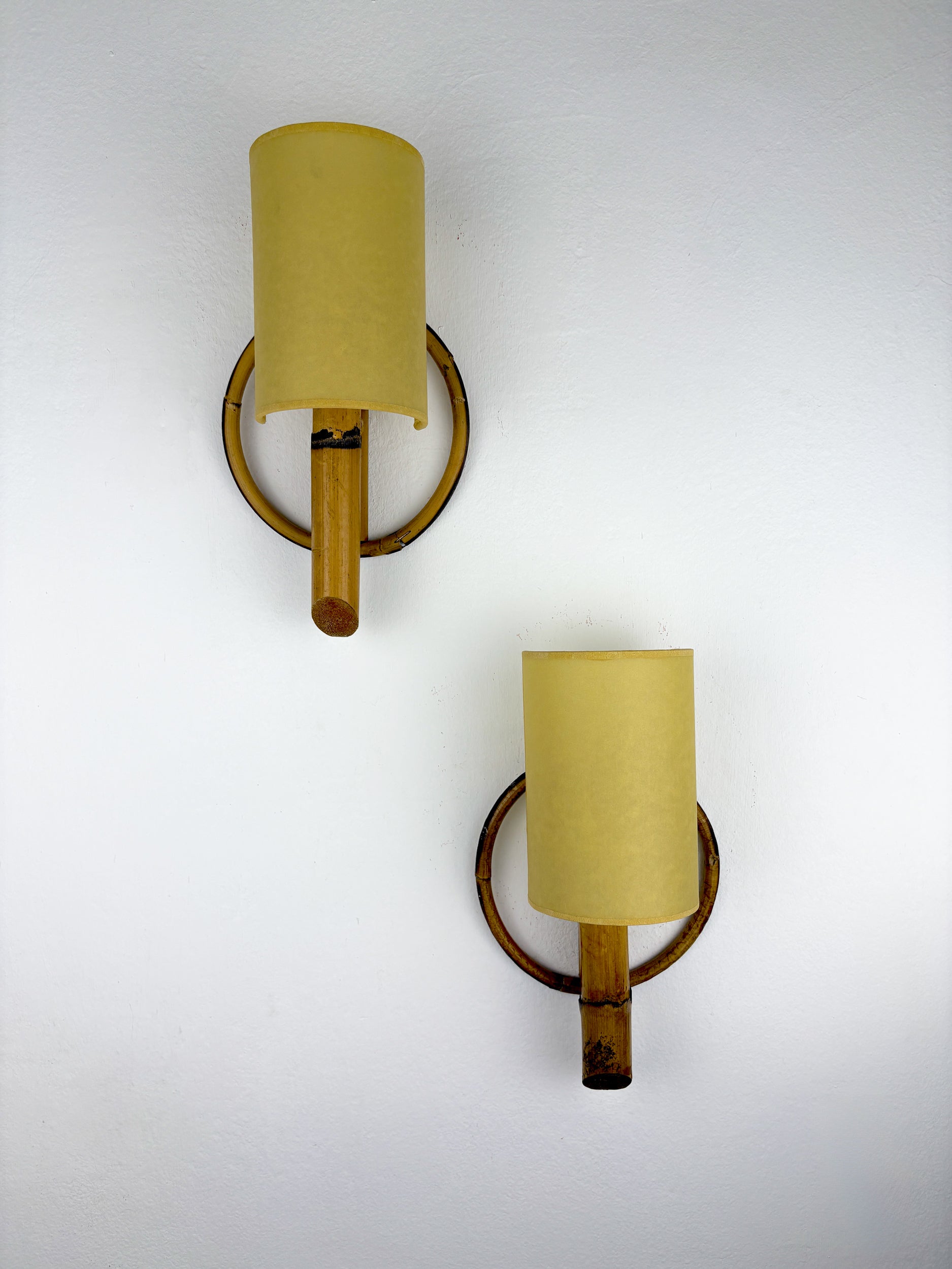 Pair of Mid-Century Rattan Wall Sconces, Italy, Circa 1960's