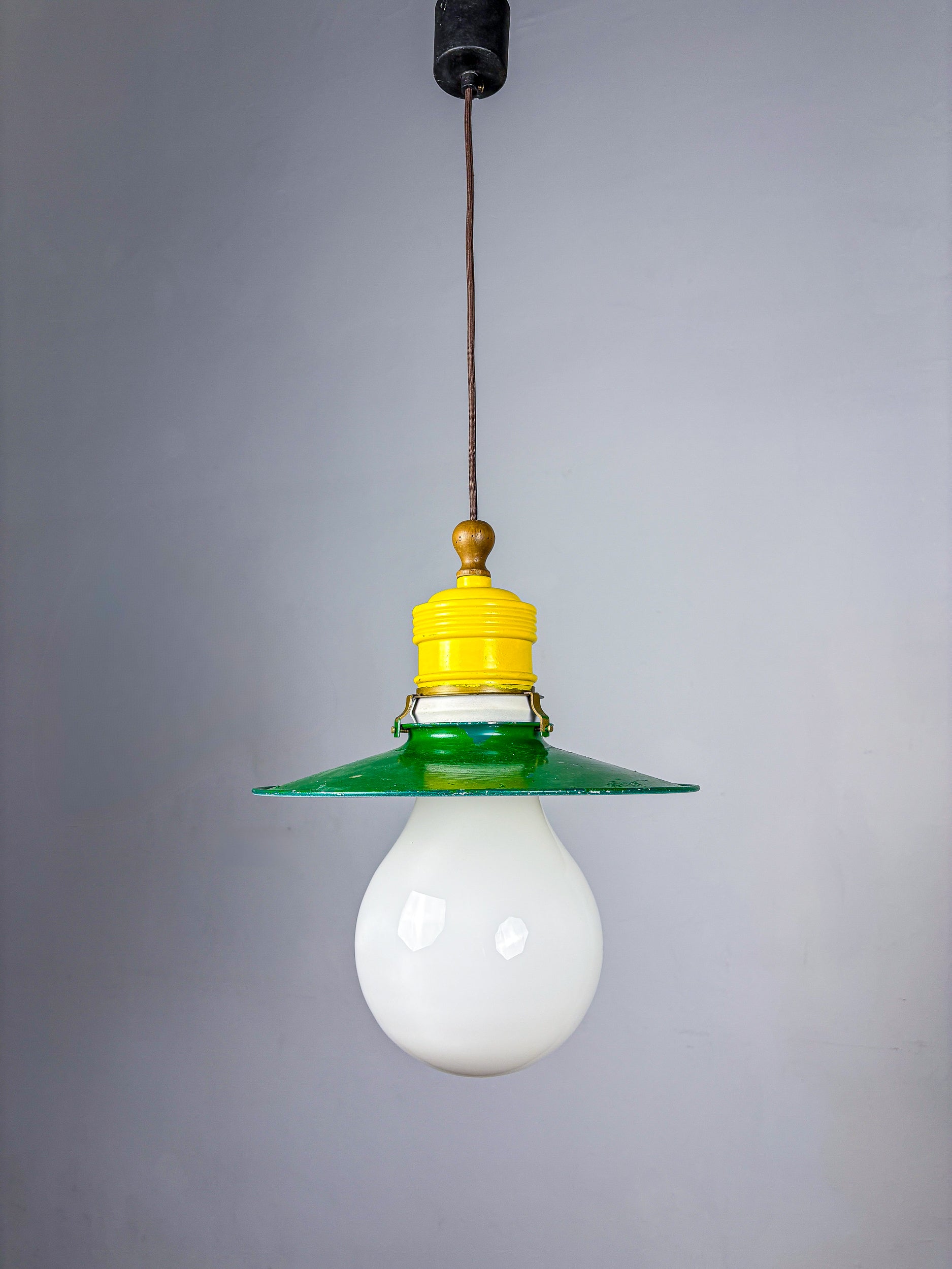 Spanish Metalarte XL "Bulb" Ceiling Pendant, White Opaline Glass, 1970s