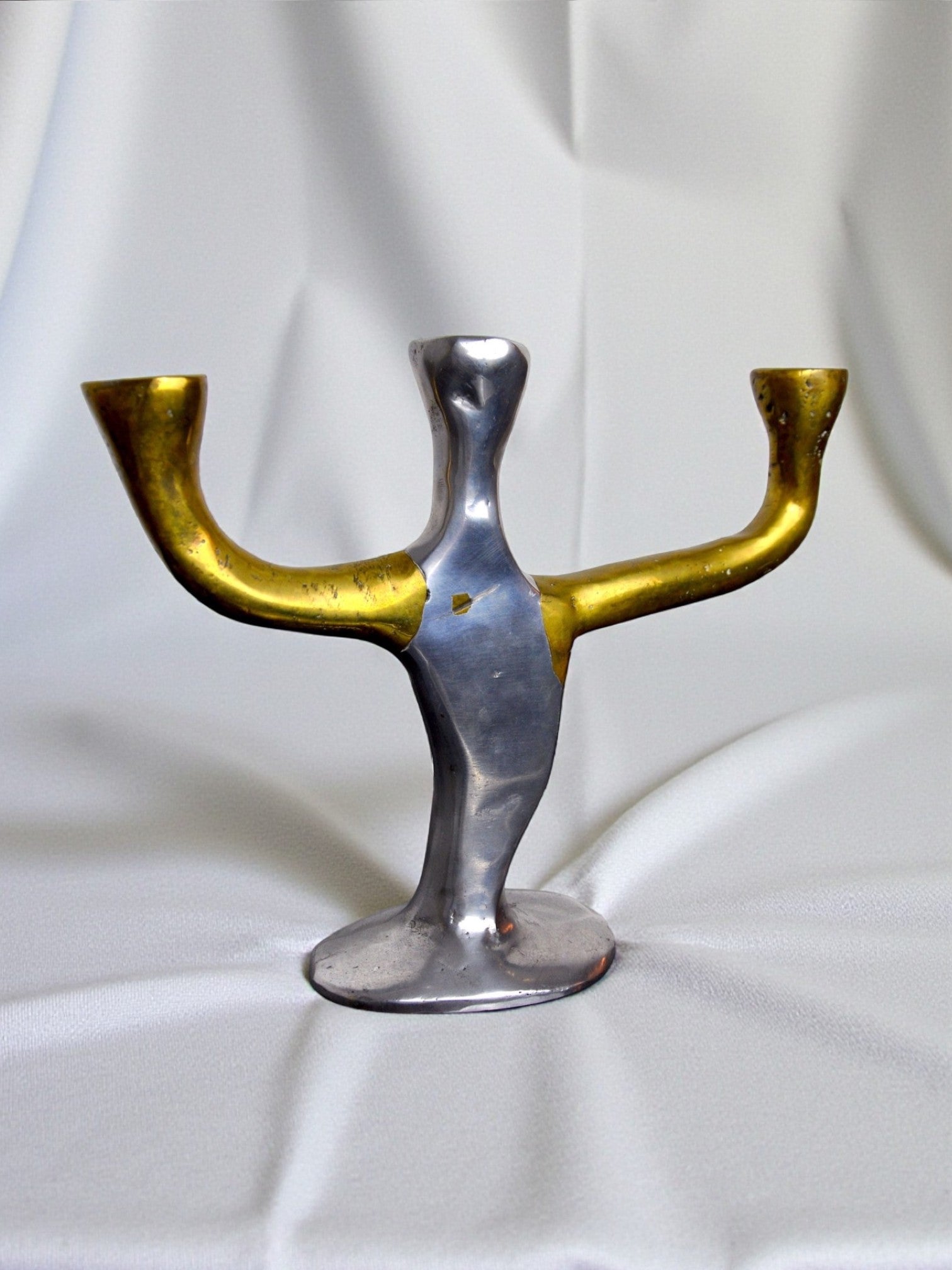 Brutalist candlestick 3 arms David Marshall, Spain, 1970