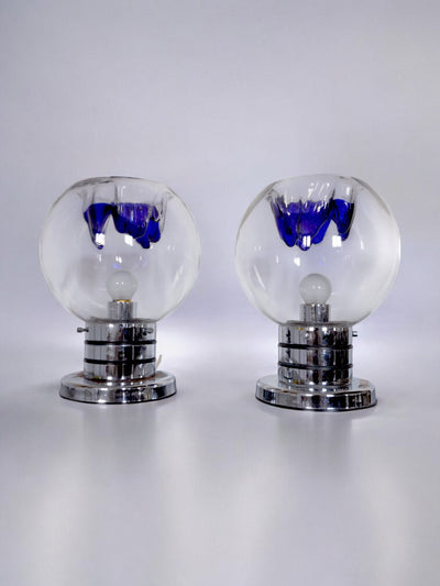 Pair of Toni Zuccheri lamps for VeArt, murano handblown glass, italy, 1960