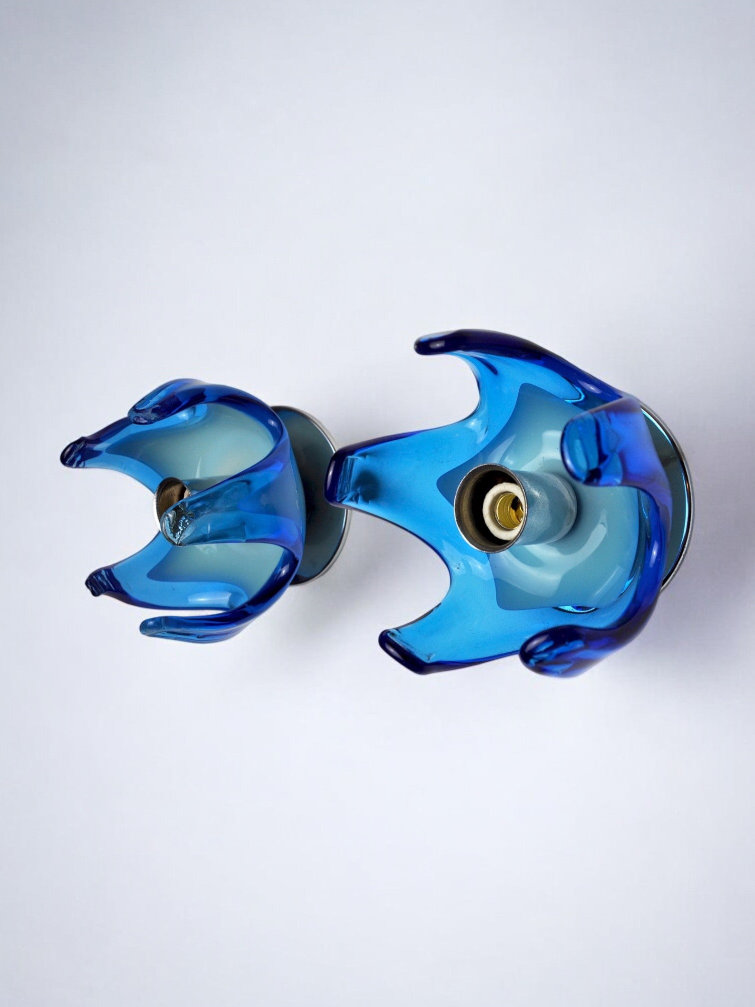 Pair of Mazzega Murano wall lights, blue two-tone glass, Italy, 1970