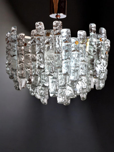 JT Kalmar " Glacons" chandelier, frosted glass, Austria 1970
