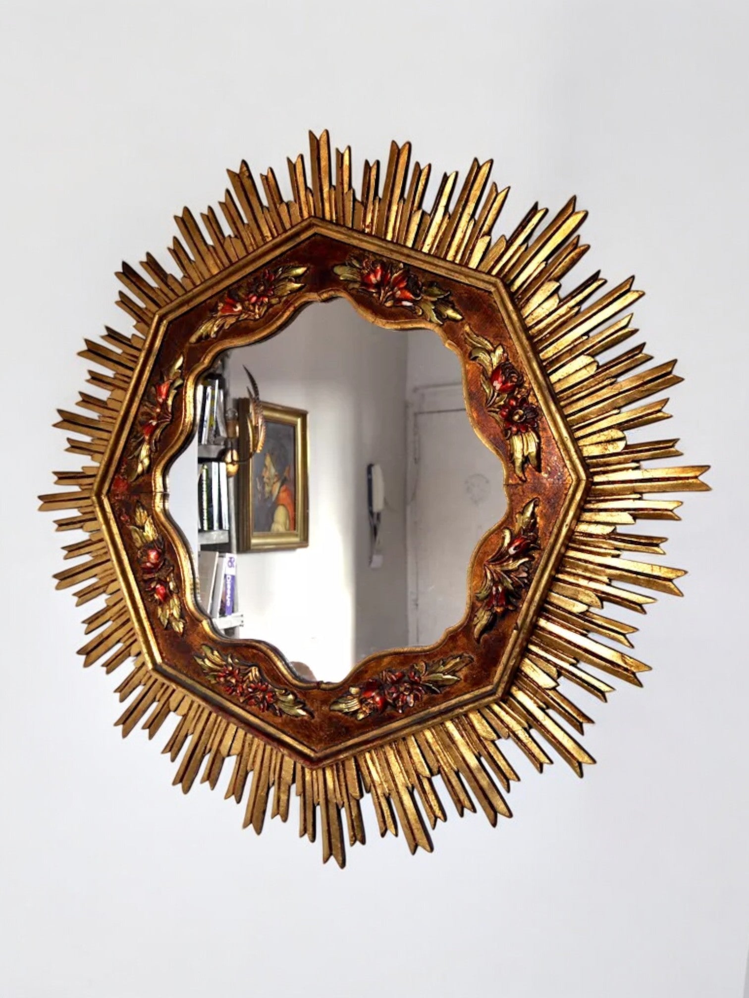 1960s Gold Sunburst Wooden Mirror, France