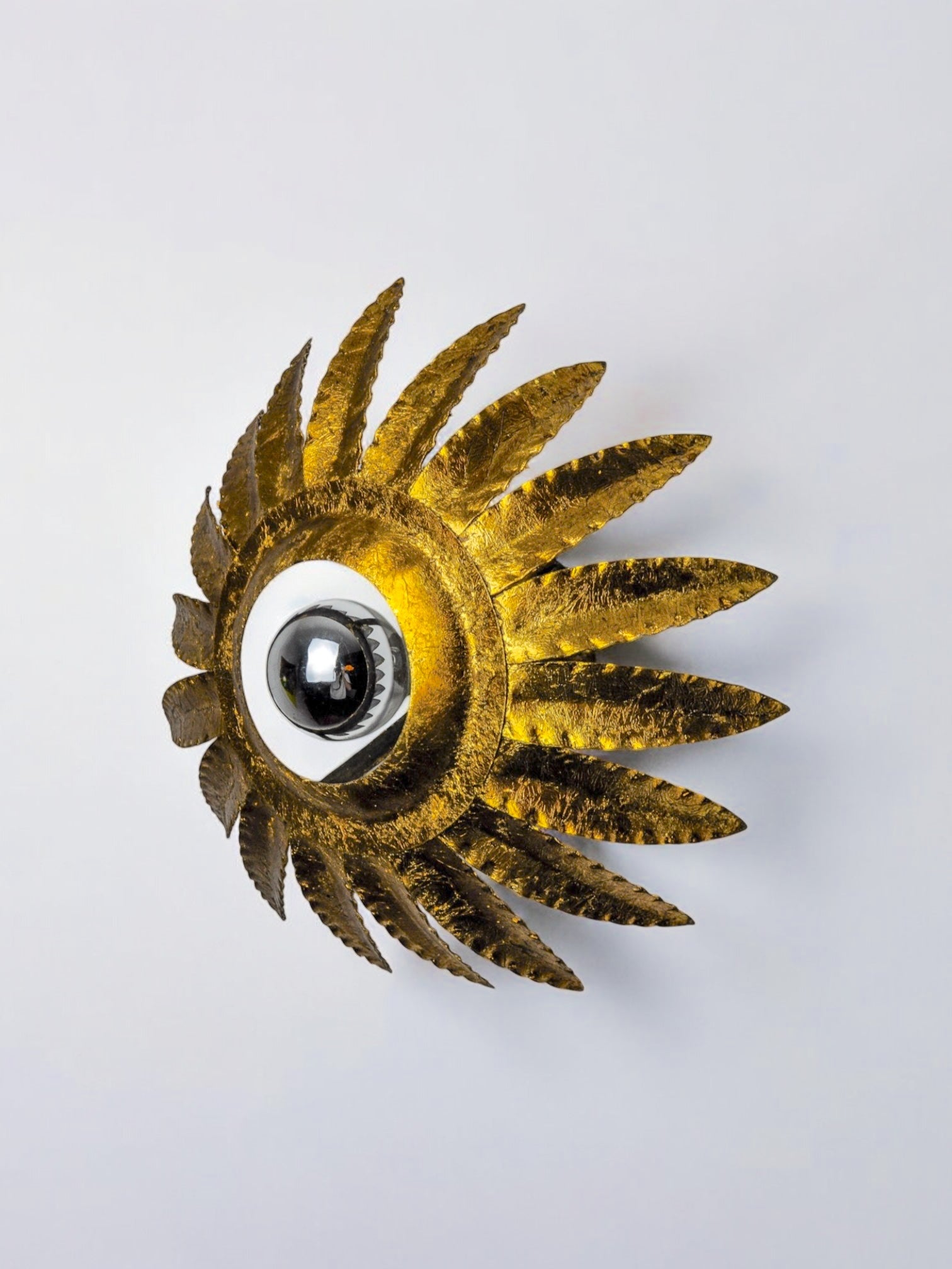 Sunburst Ceiling Light in Gilt Metal and Gold Leaf by Ferro Arte, Spain, 1960