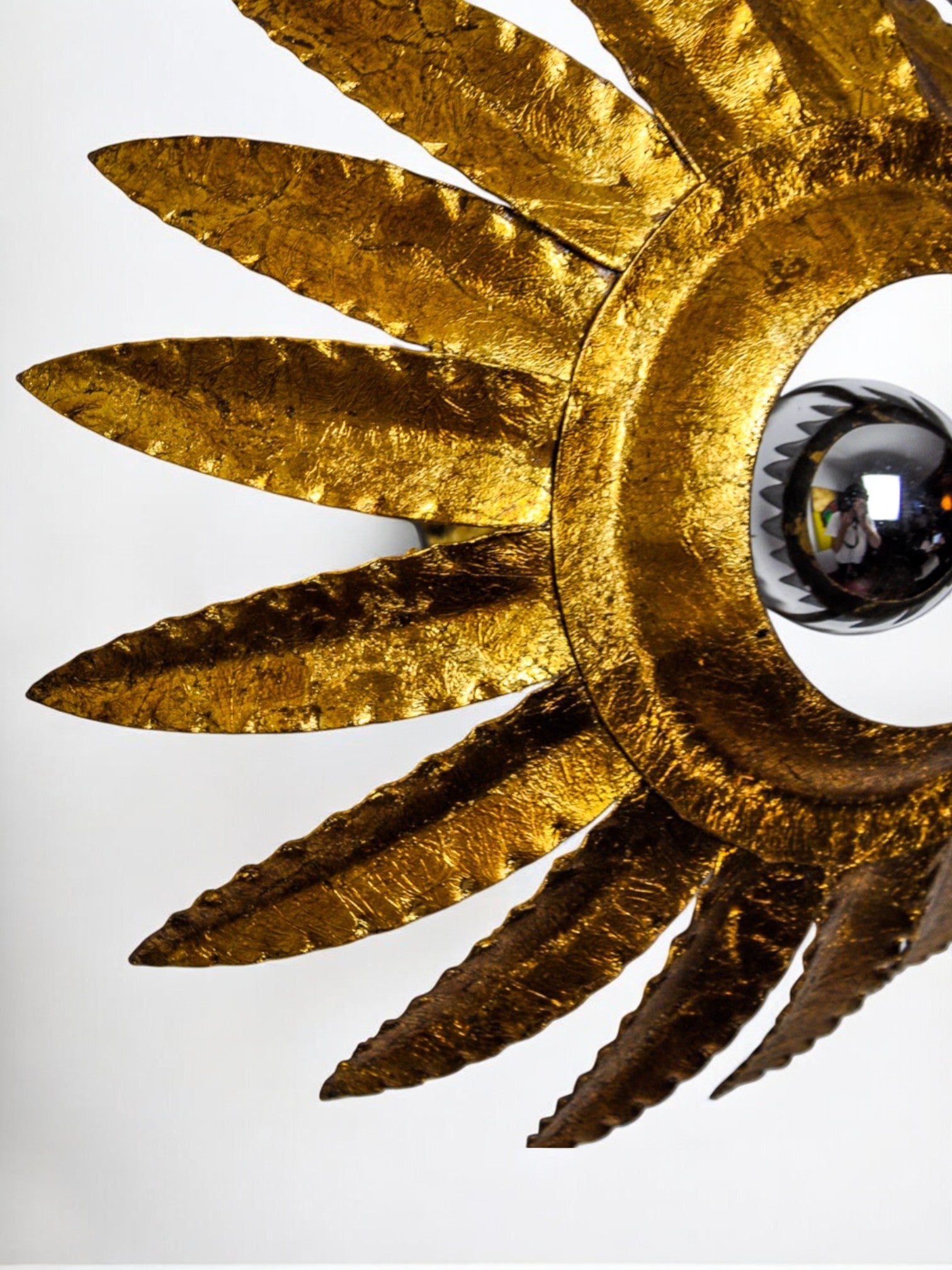 Sunburst Ceiling Light in Gilt Metal and Gold Leaf by Ferro Arte, Spain, 1960