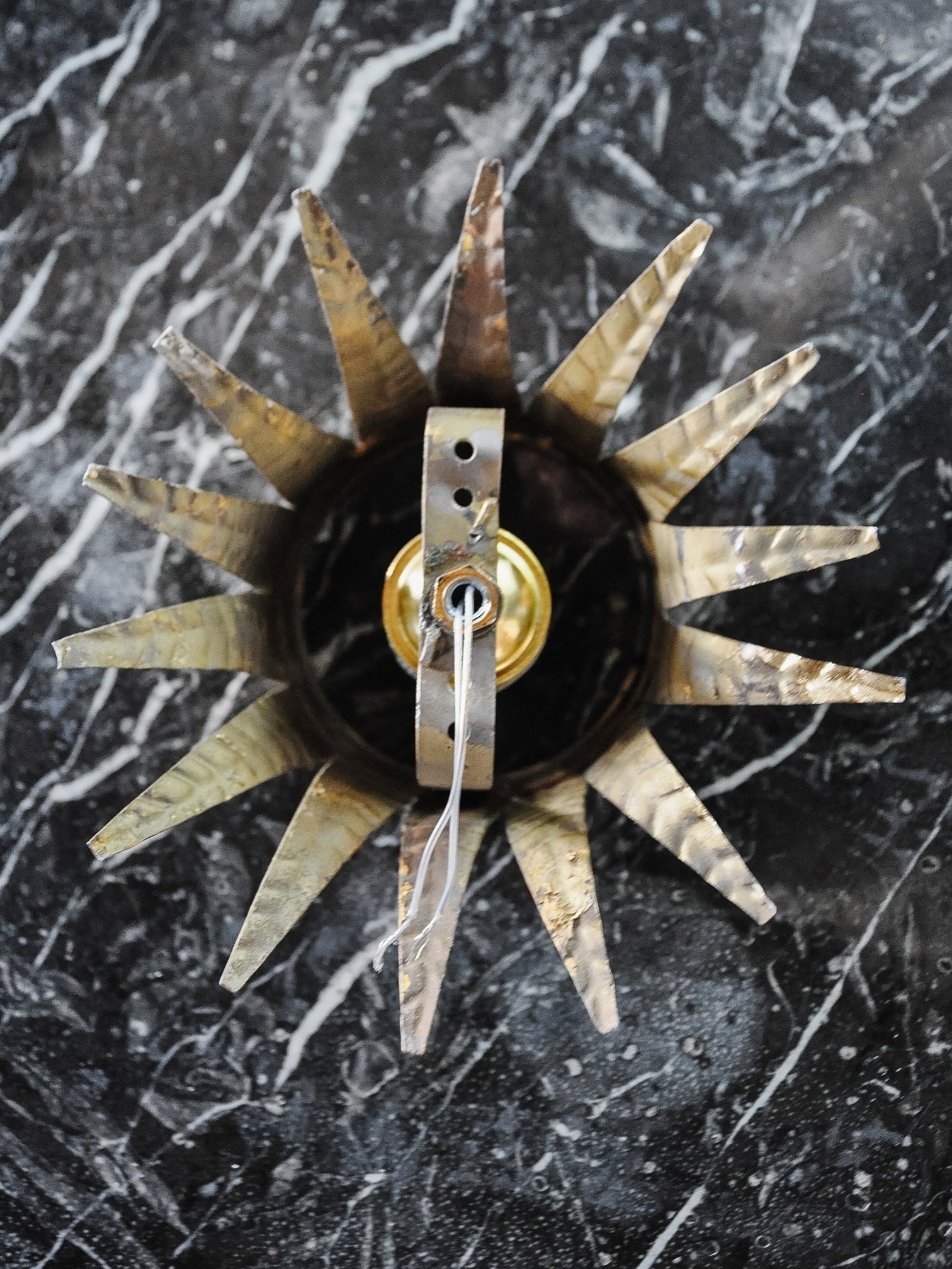 Sun Ceiling Light by Ferro Arte in Gilt Metal and Gold Leaf, Spain, 1960s