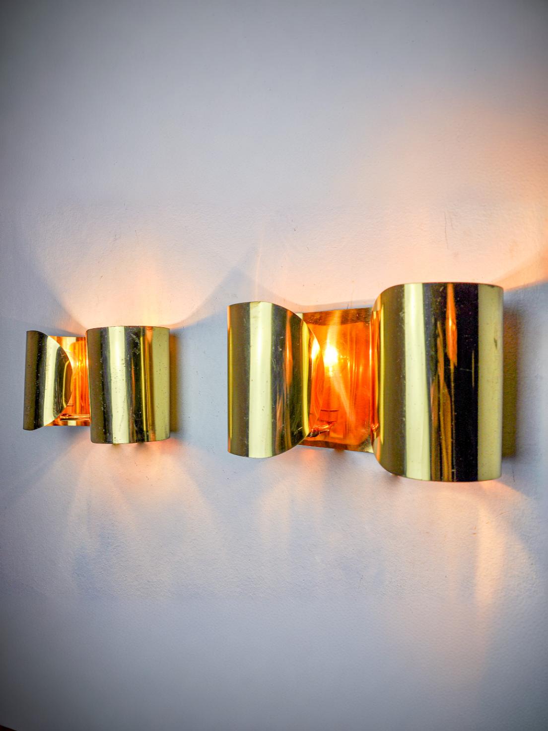 Pair of "Foglios" brass wall lights, Italy, 1970