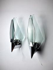 Pair of Veca sconces, murano blue cut glass, Italy, 1970