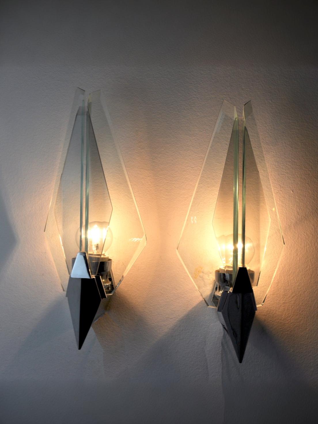Pair of Veca sconces, murano blue cut glass, Italy, 1970