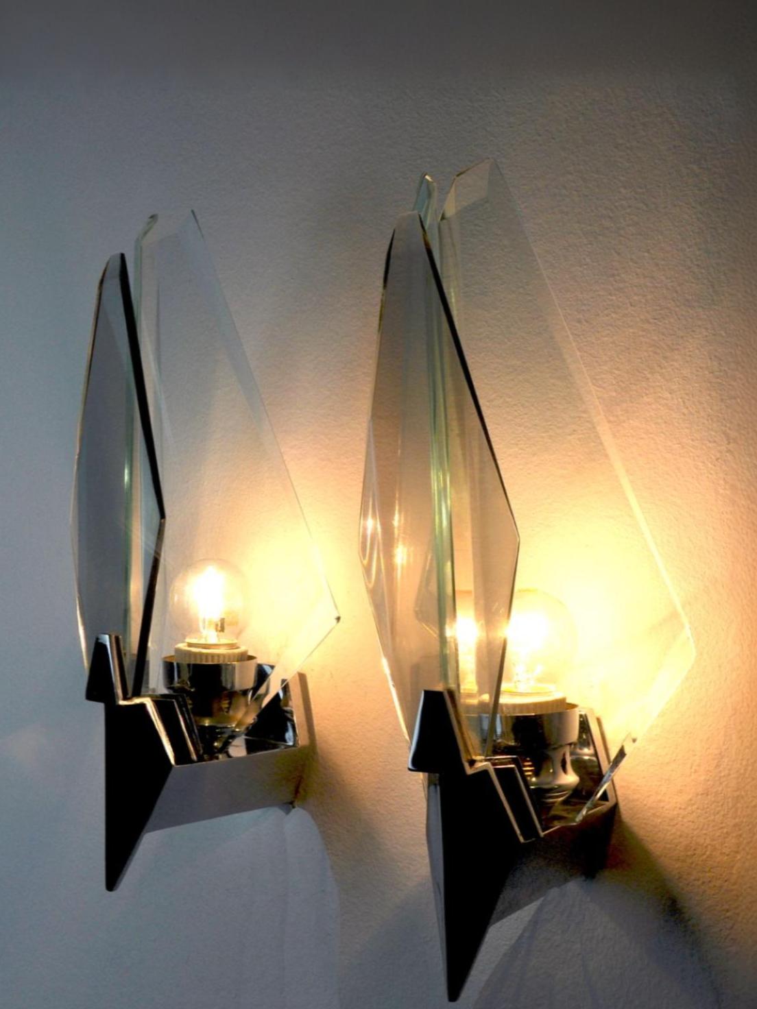 Pair of Veca sconces, murano blue cut glass, Italy, 1970