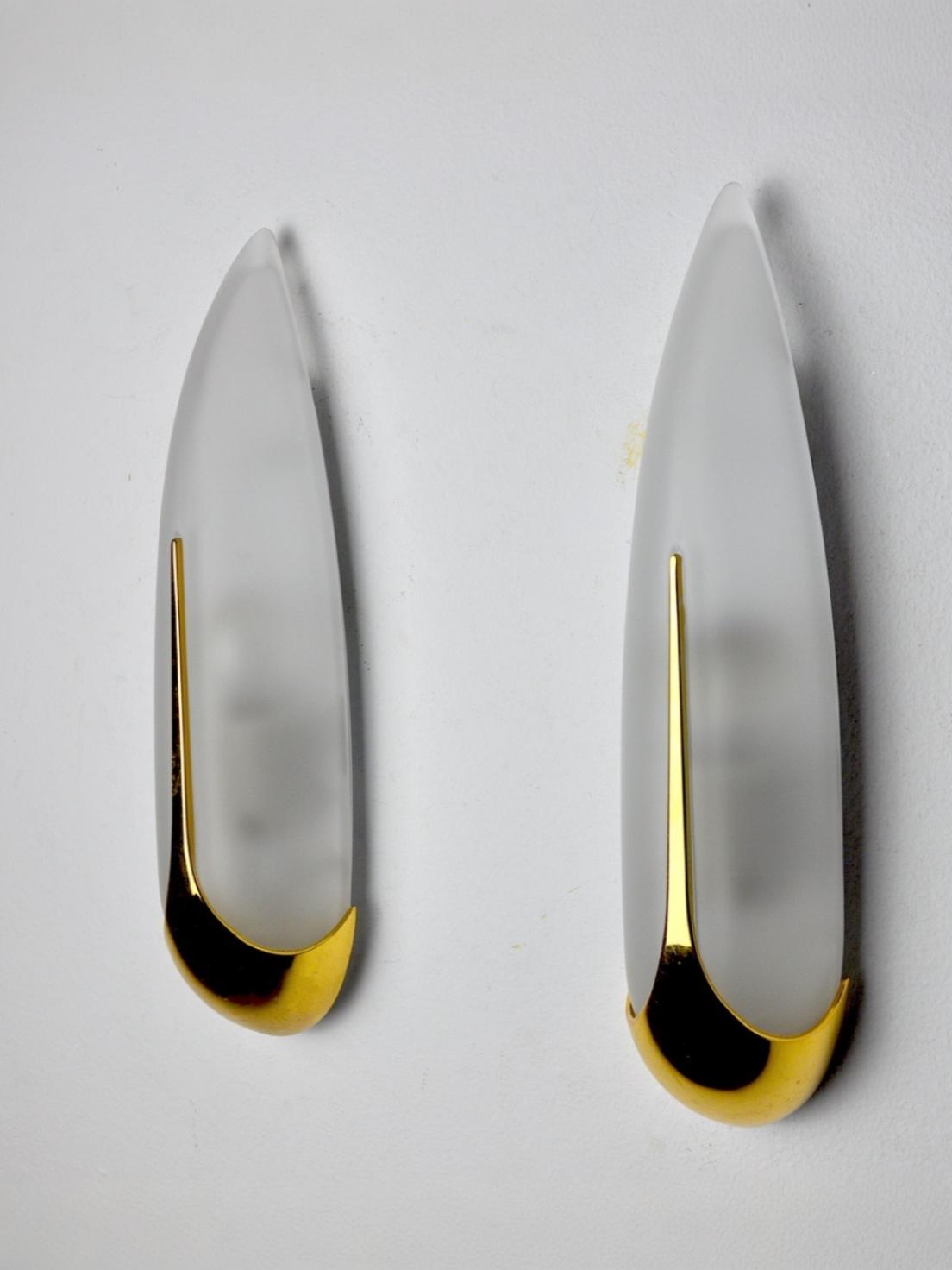 Pair of idearte "ear corn" sconces, glass and metal, Spain 1980