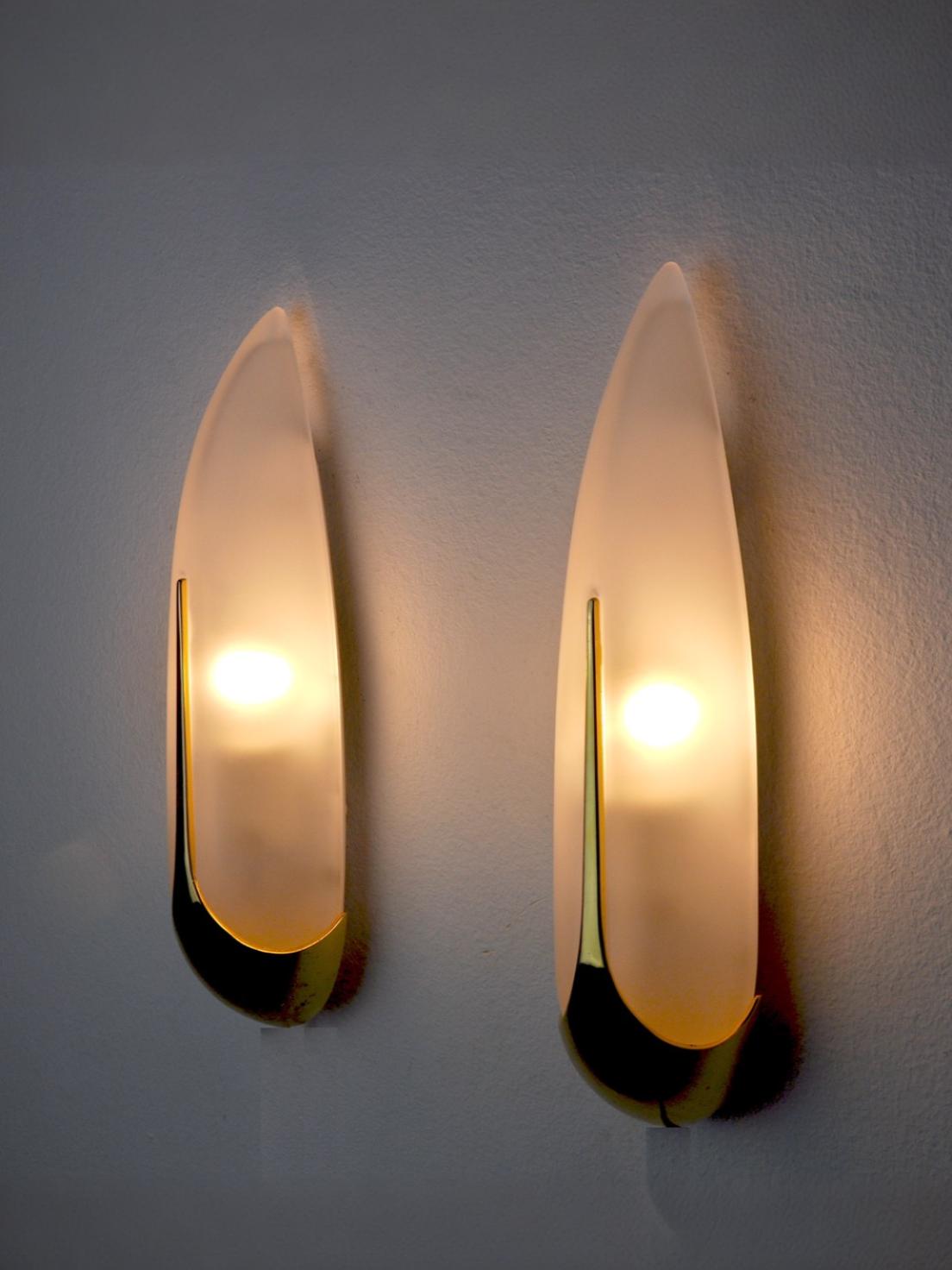 Pair of idearte "ear corn" sconces, glass and metal, Spain 1980