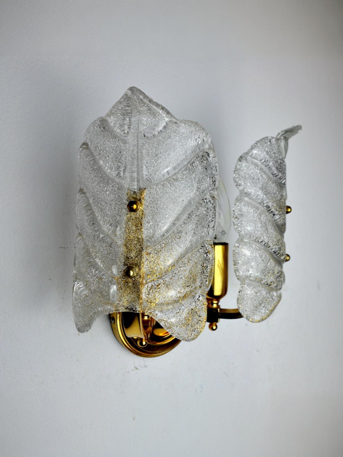 Carl Fagerlund flower wall lamp with frozen Murano glass, Italy 1970