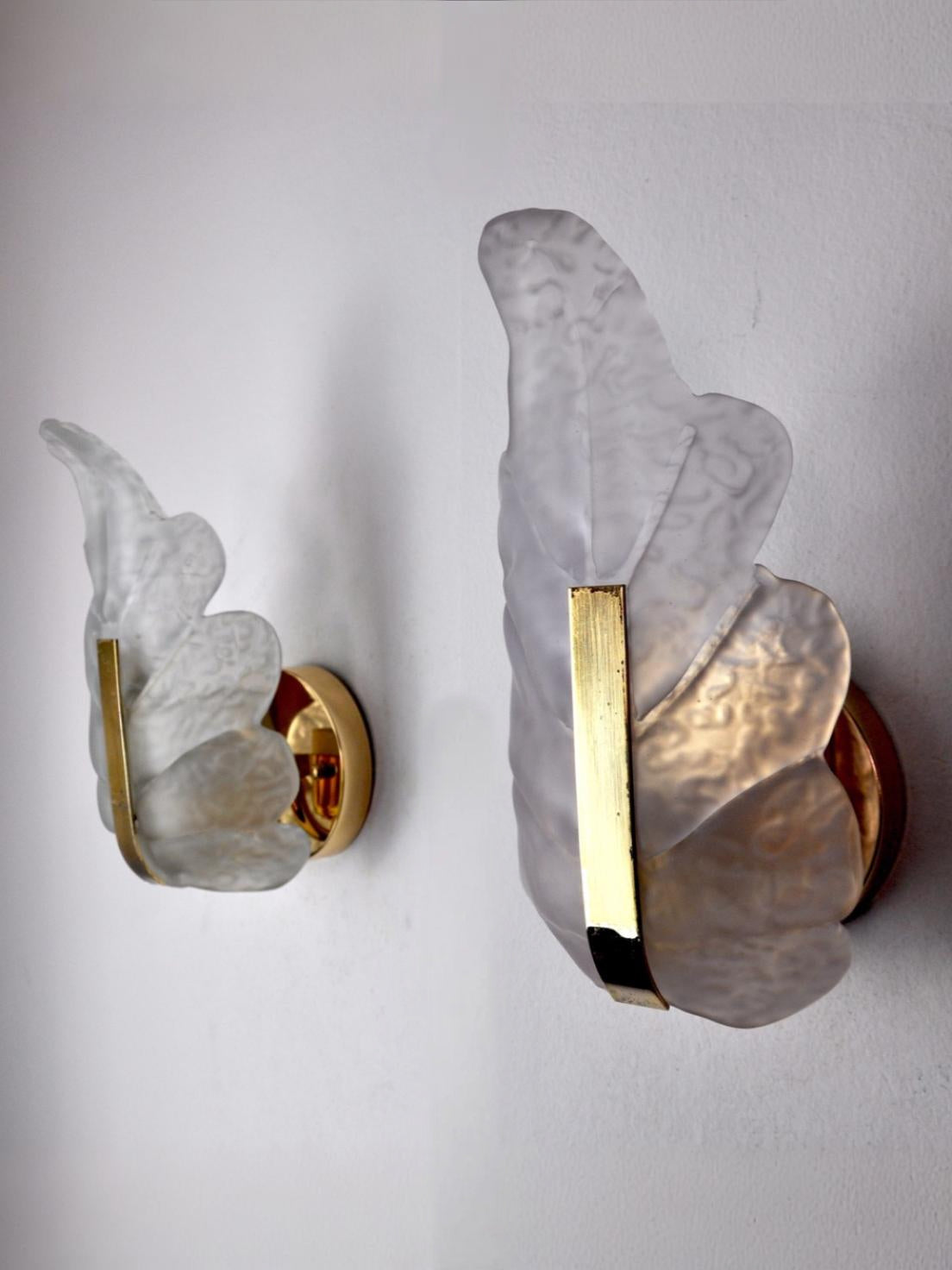 Pair of "leaf" sconces by Carl Fagerlund, mauve Murano glass, Germany, 1970