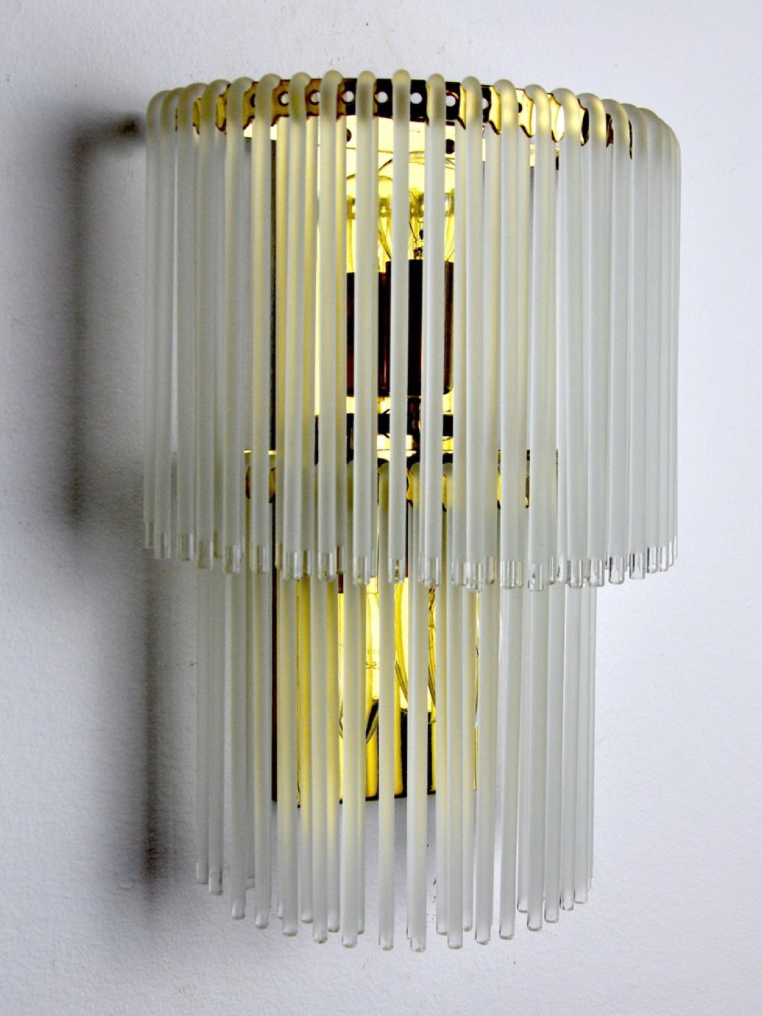 Venini wall lamp, Curved tubular murano glass, Italy 1970