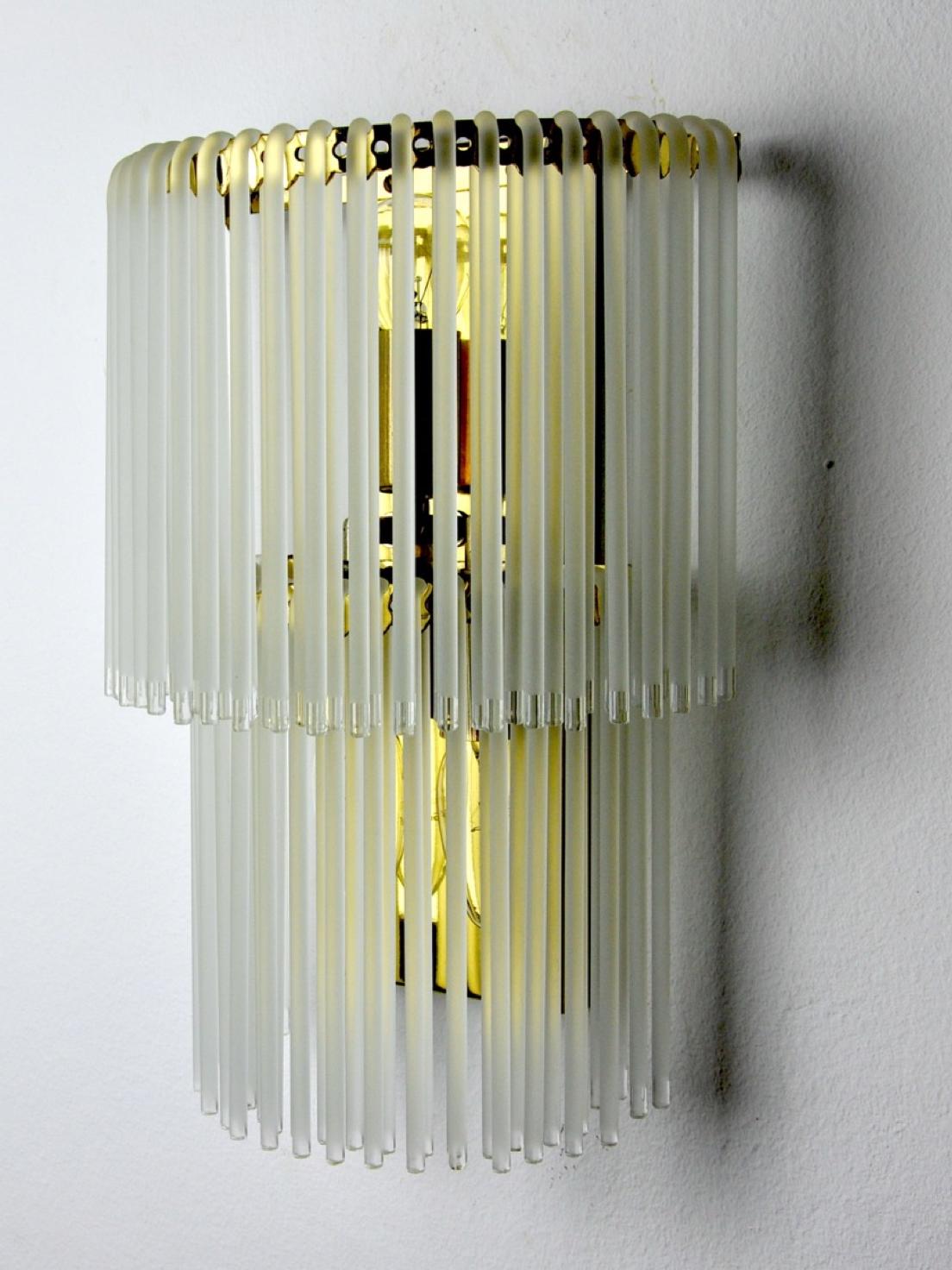 Venini wall lamp, Curved tubular murano glass, Italy 1970