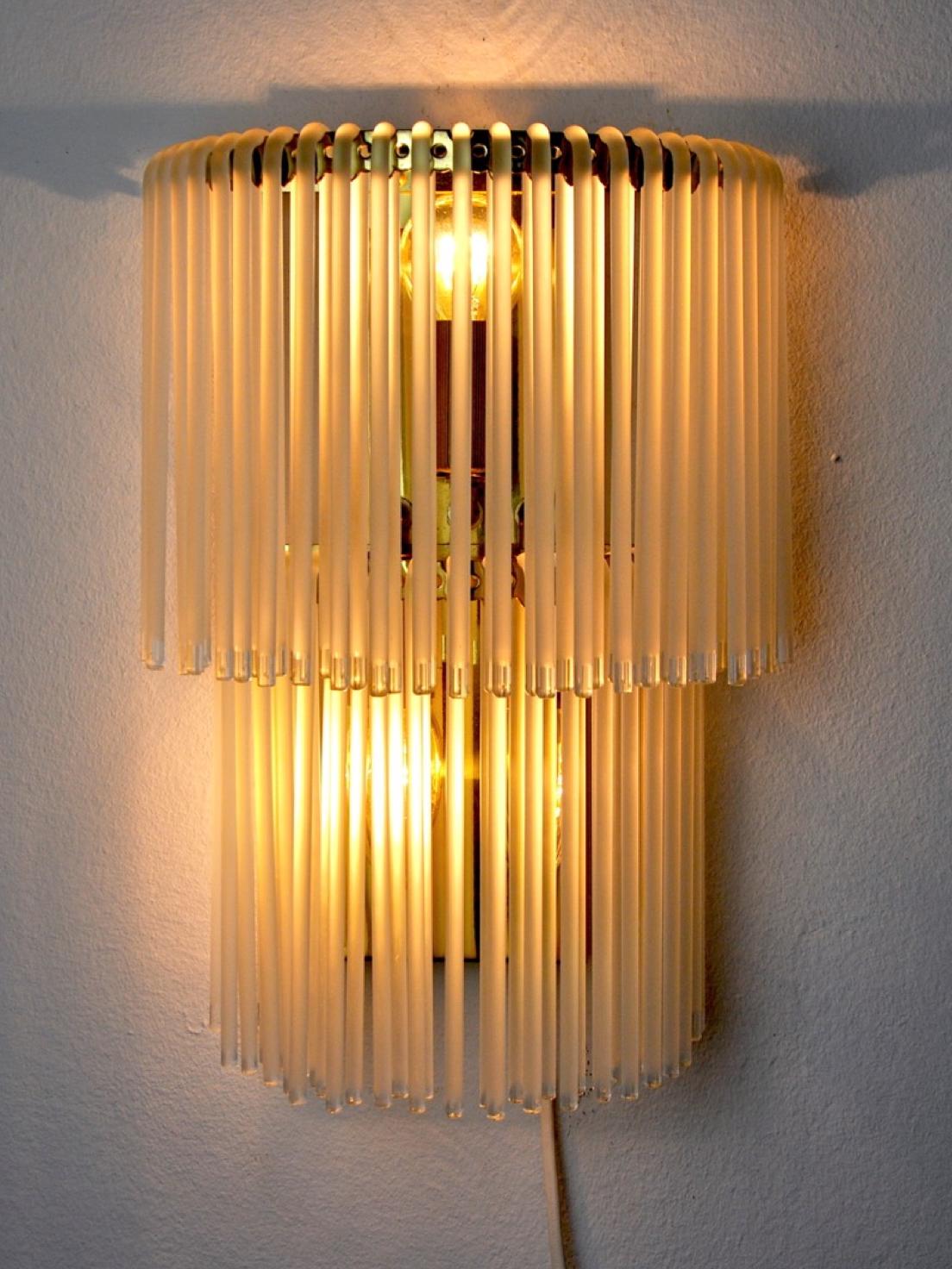 Venini wall lamp, Curved tubular murano glass, Italy 1970