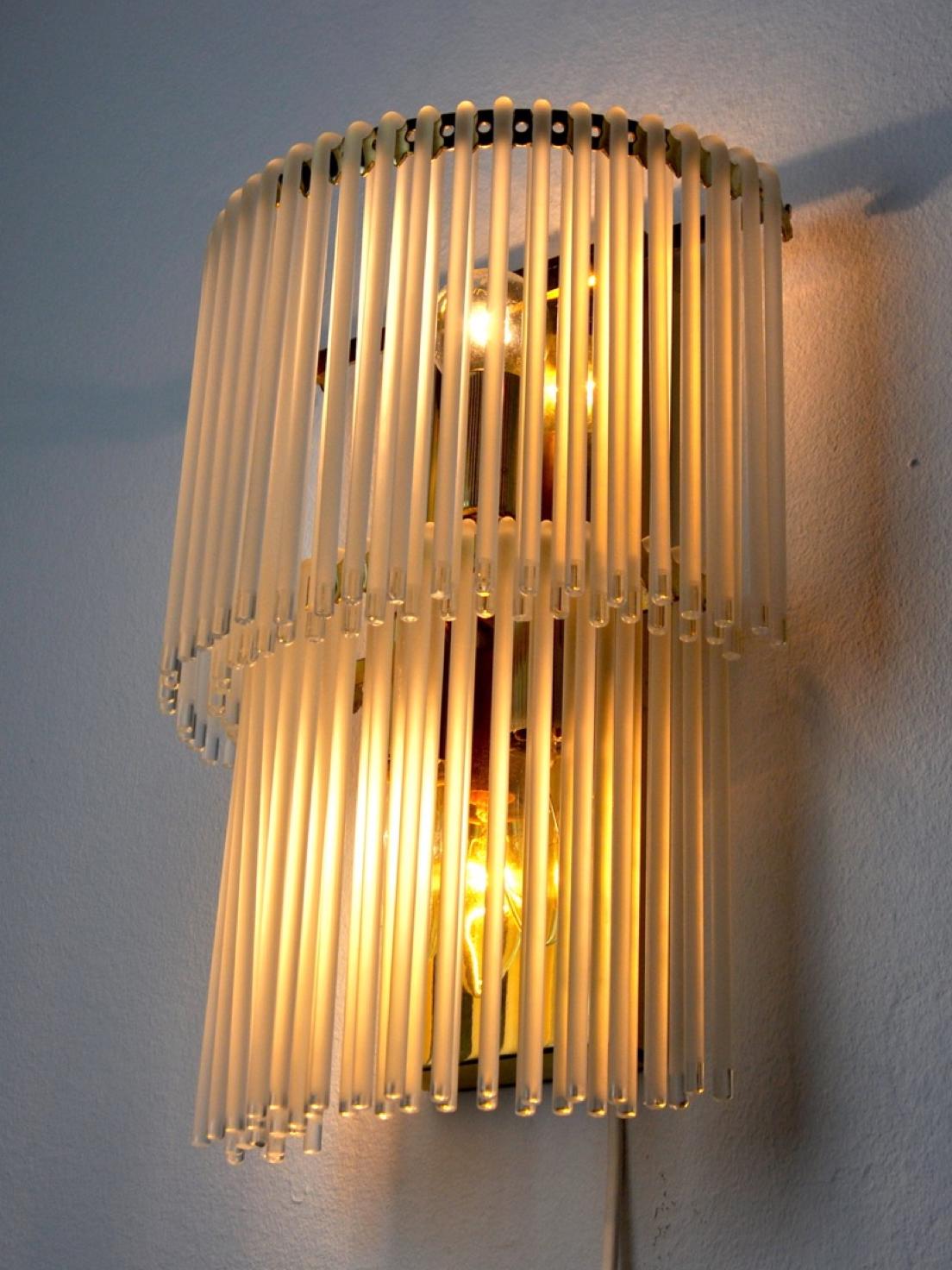 Venini wall lamp, Curved tubular murano glass, Italy 1970
