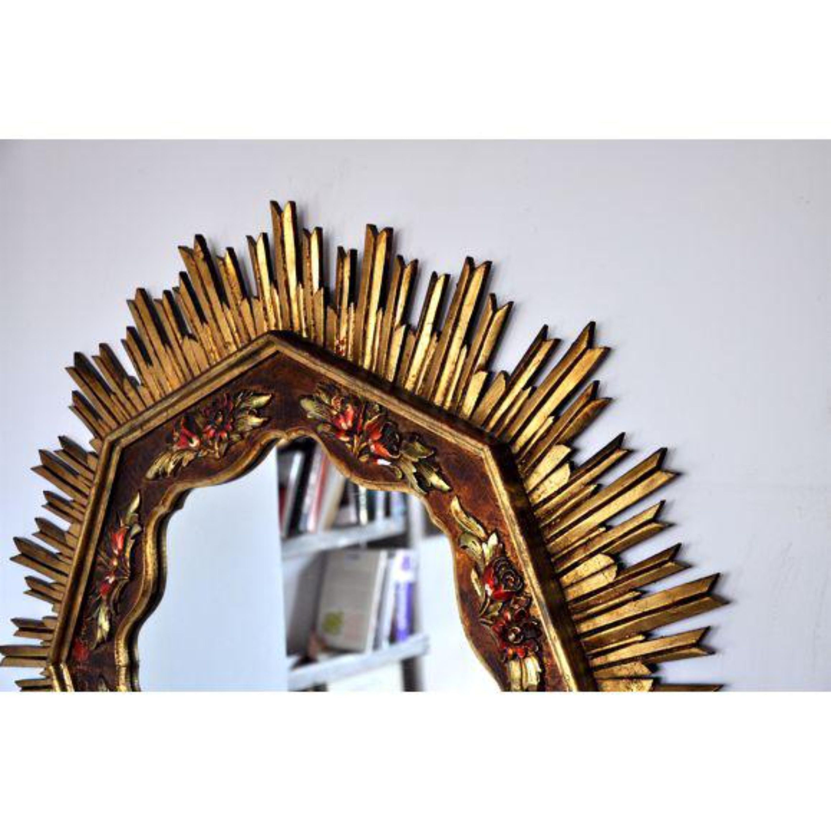 1960s Gold Sunburst Wooden Mirror, France