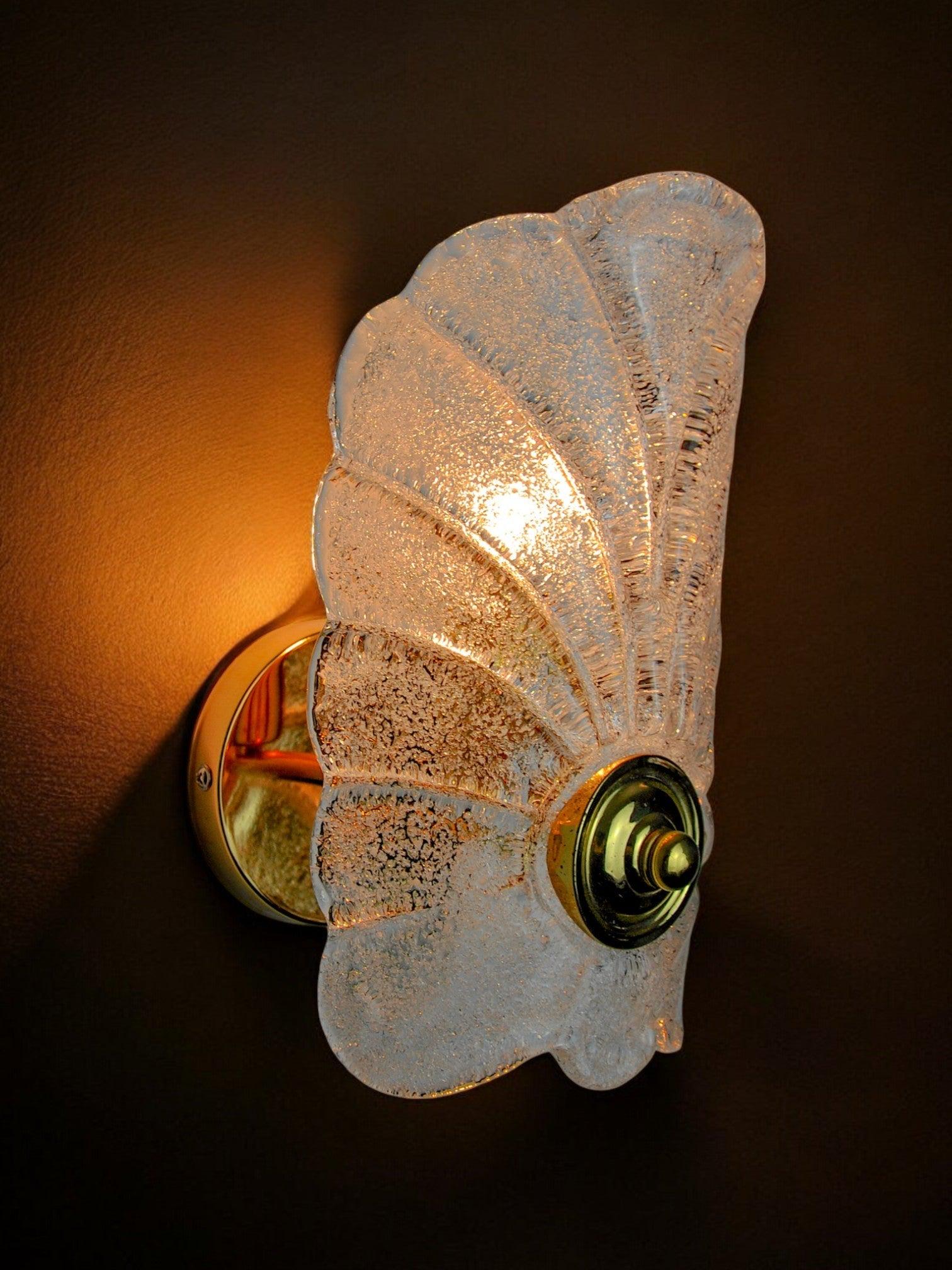 Frosted leaf wall lamp, murano glass, italy, 1970