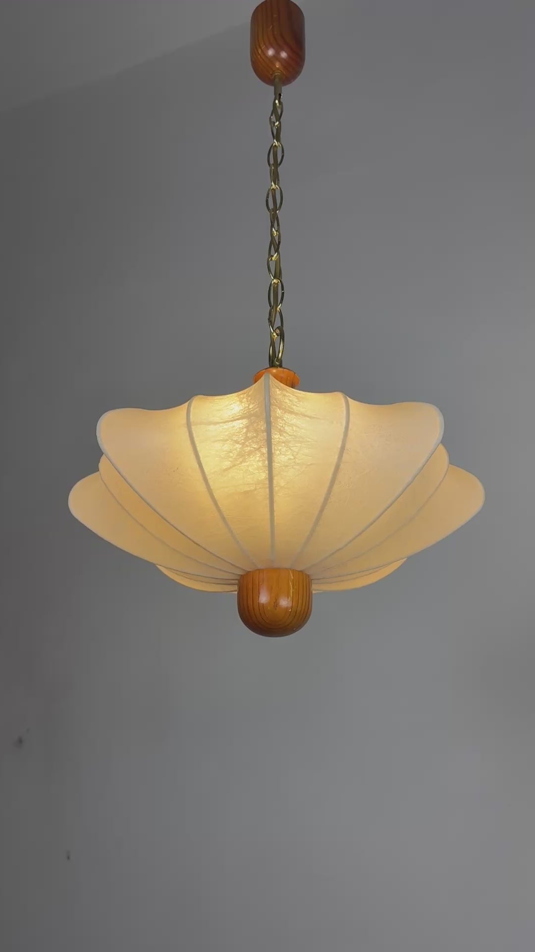 Load video: Mid-Century Italian Cocoon Pendant Lamp, Resin &amp; Pine Wood, 1960s