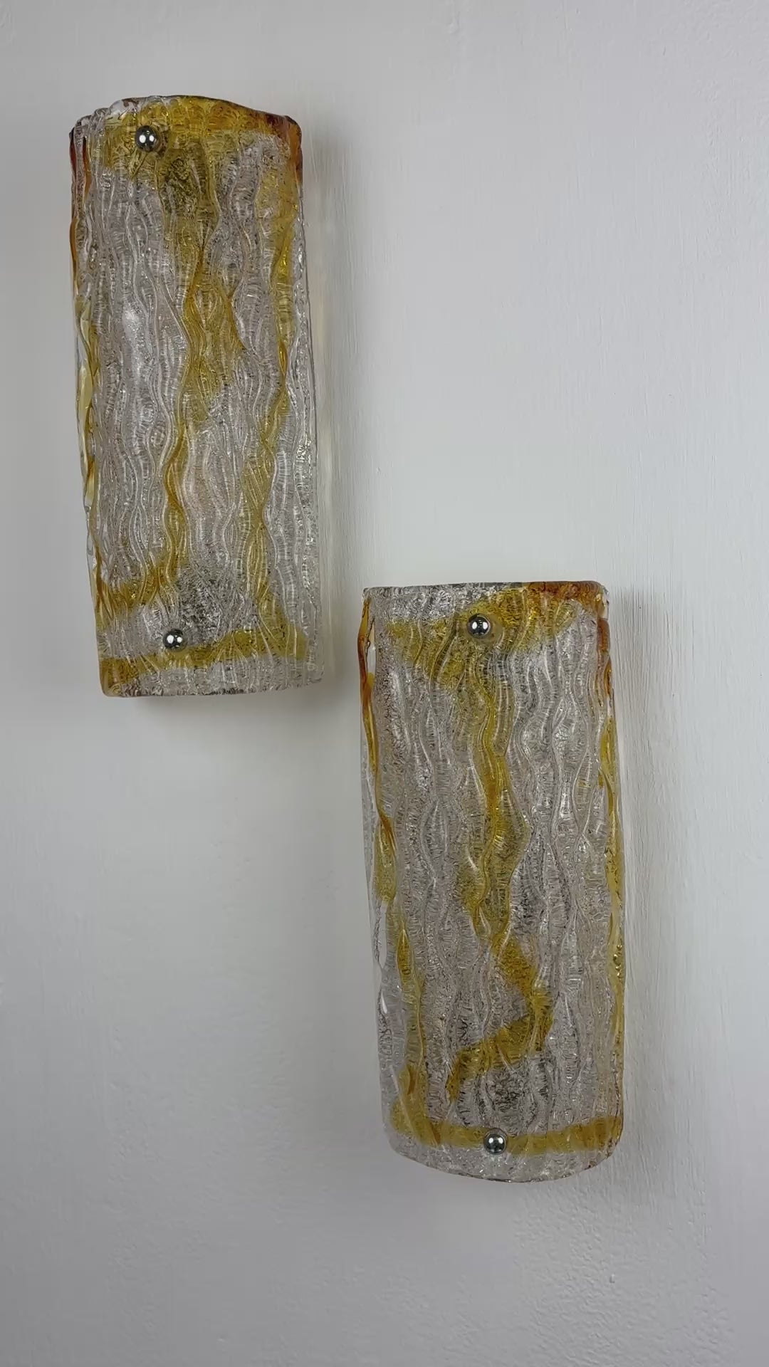 Load video: Pair of Murano Mazzega sconces, orange frosted glass, Italy, Circa 1960's