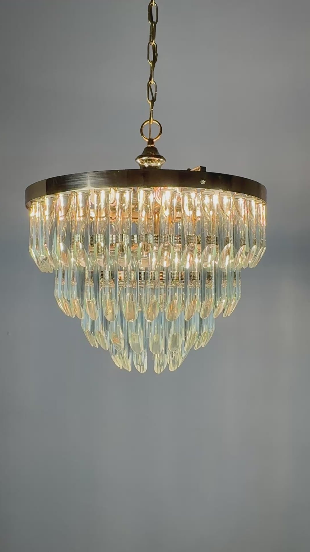 Load video: Four-Tier Murano Cut Glass Chandelier by Venini, Italy 1970s