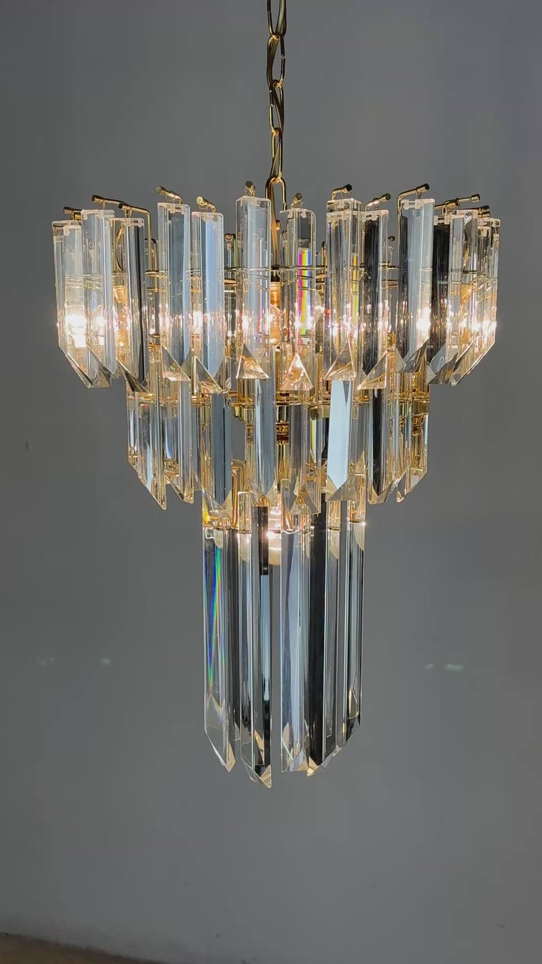 Load video: Paolo Venini Cascade Triedri Murano Glass Chandelier, Italy, 1970s
