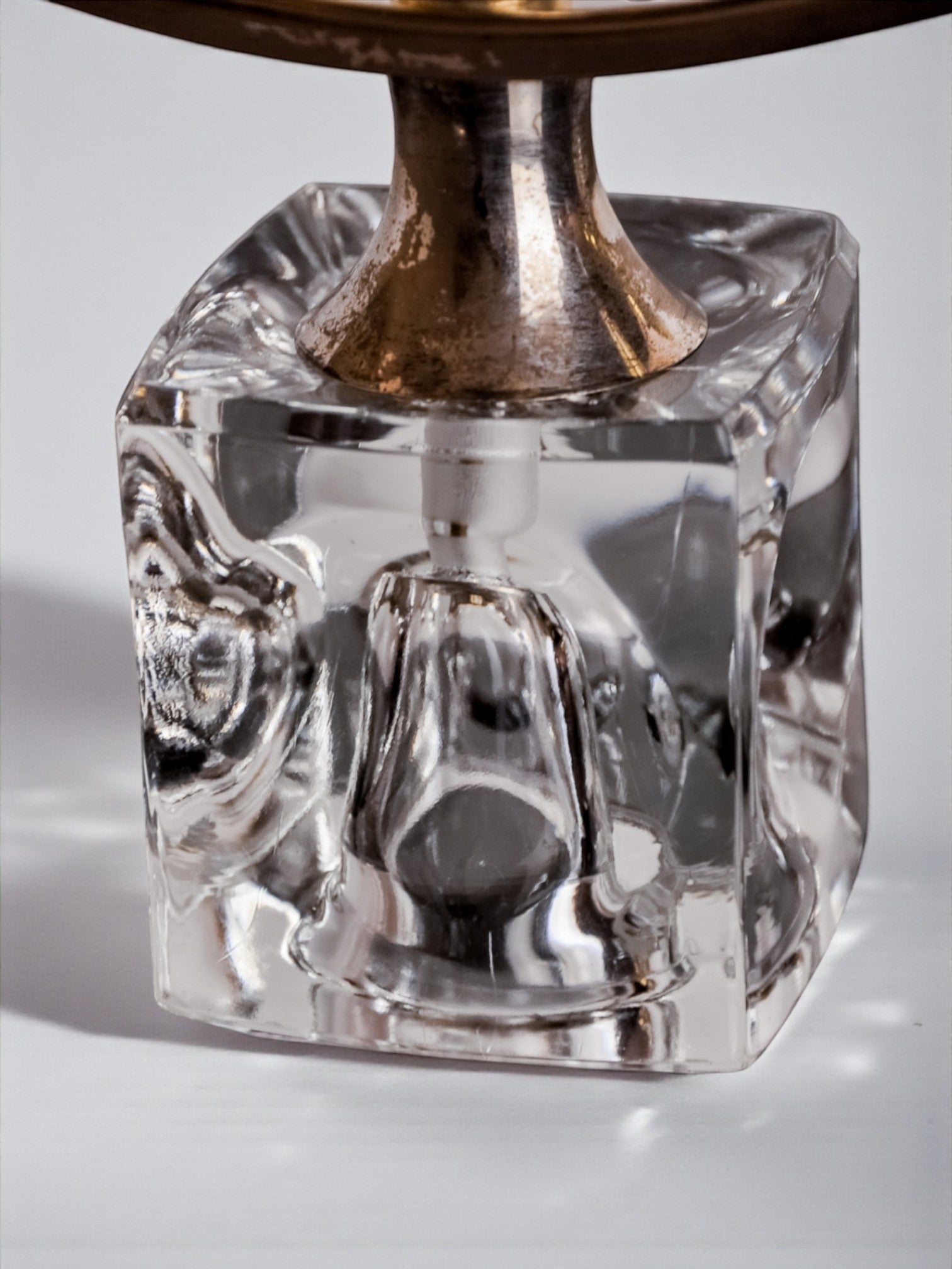 Ice cube candle holder by Peill & Putzler, 3 flames, glass and silver metal, Germany, 1970's