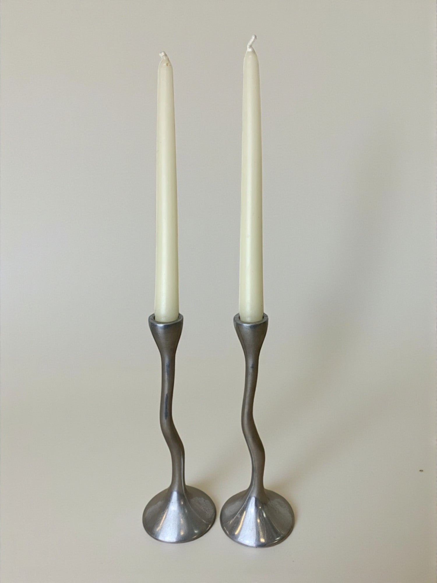 Pair of zigzag candlesticks, solid aluminium, Spain, Circa 1980's
