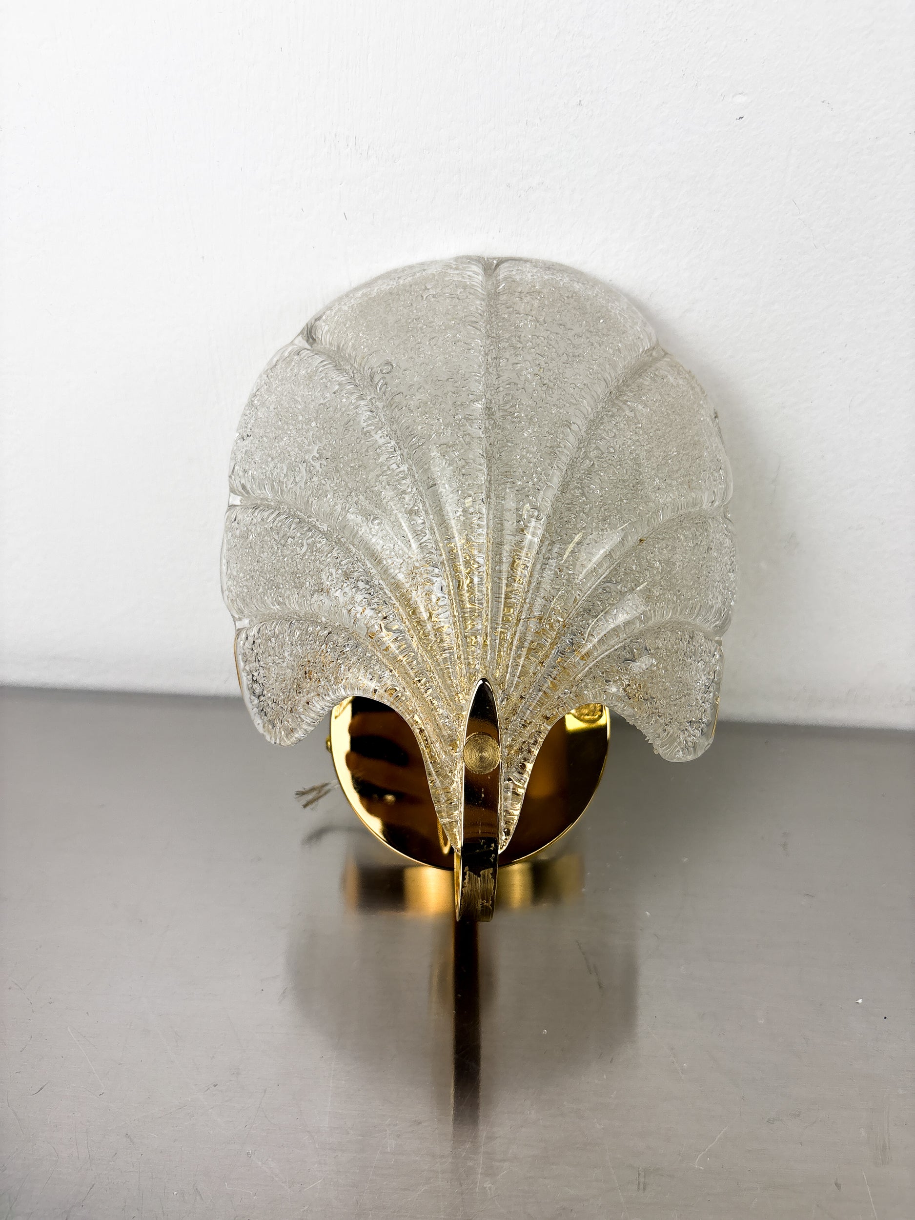 Shell Wall Light, Frosted Murano Glass, Italy, 1980s
