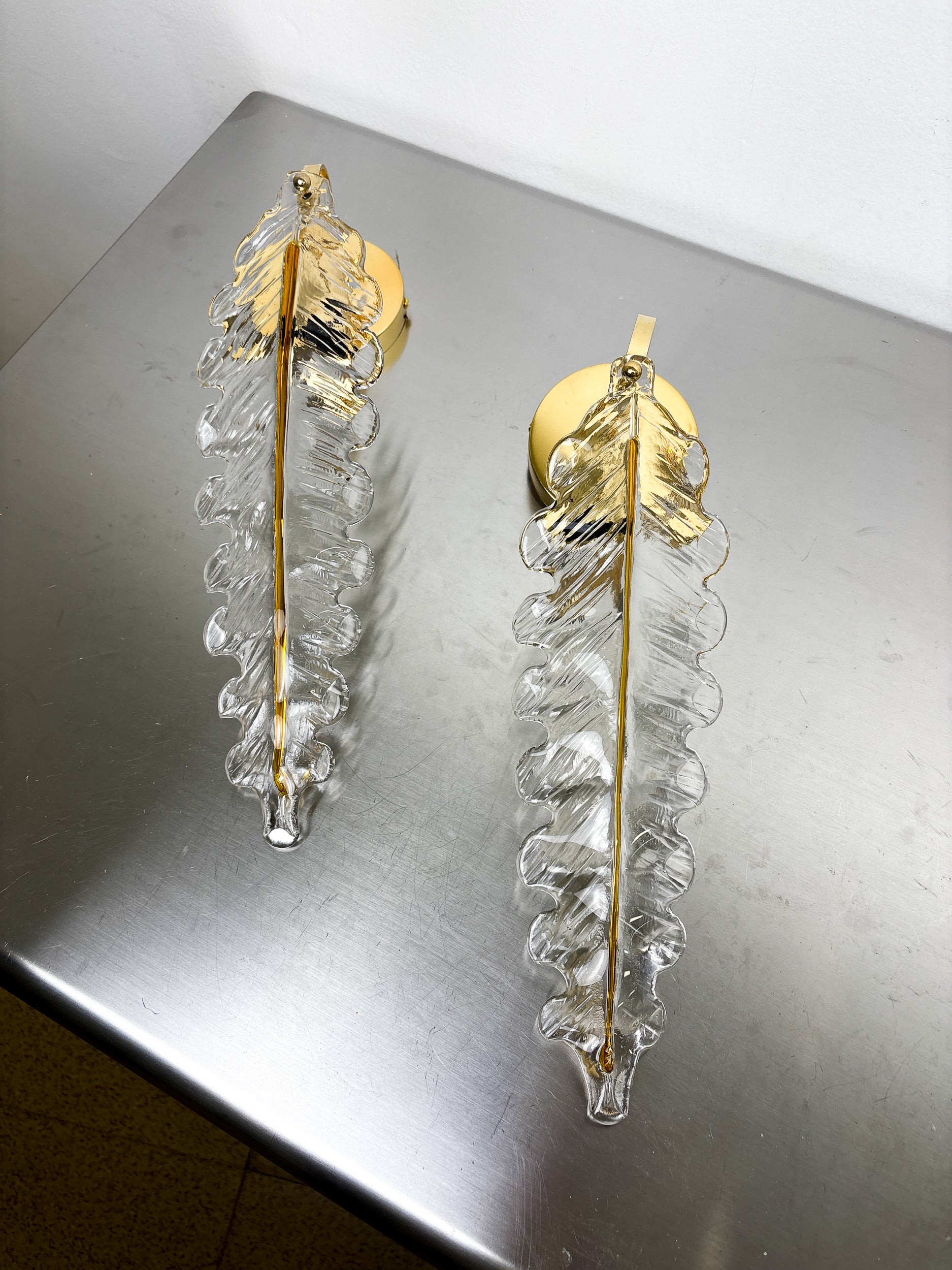 Pair of "Leaf" wall sconces by Murano Mazzega Italy, 1970's