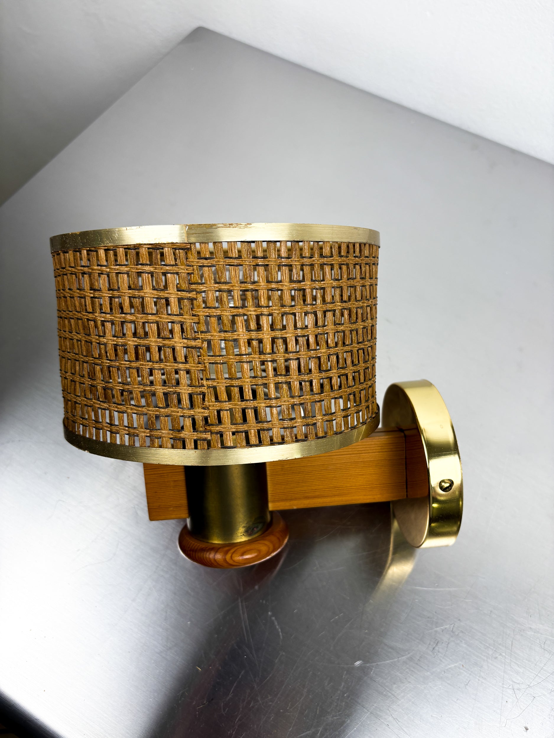 Vintage Rattan & Wood Wall Sconce, Italy, 1970's