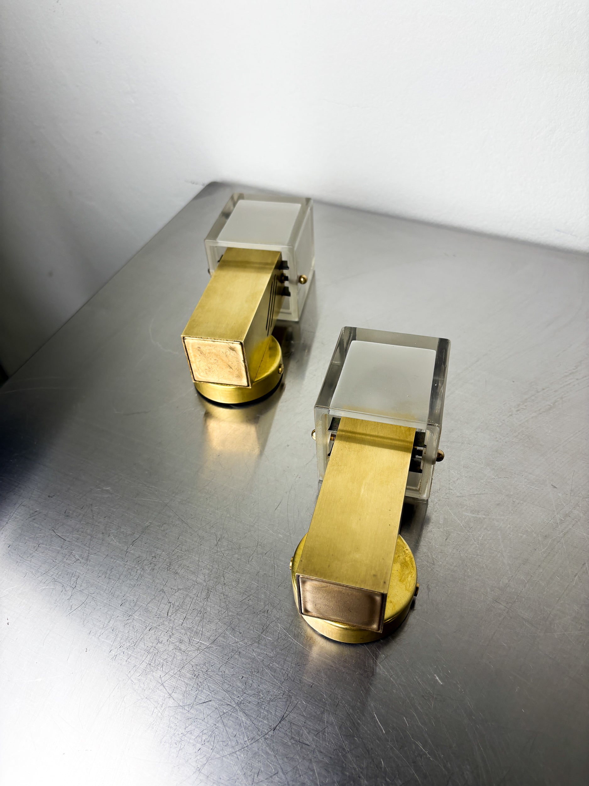 Pair of Cubic Murano Glass Wall Lights by Gaetano Sciolari, Italy, Circa 1970's