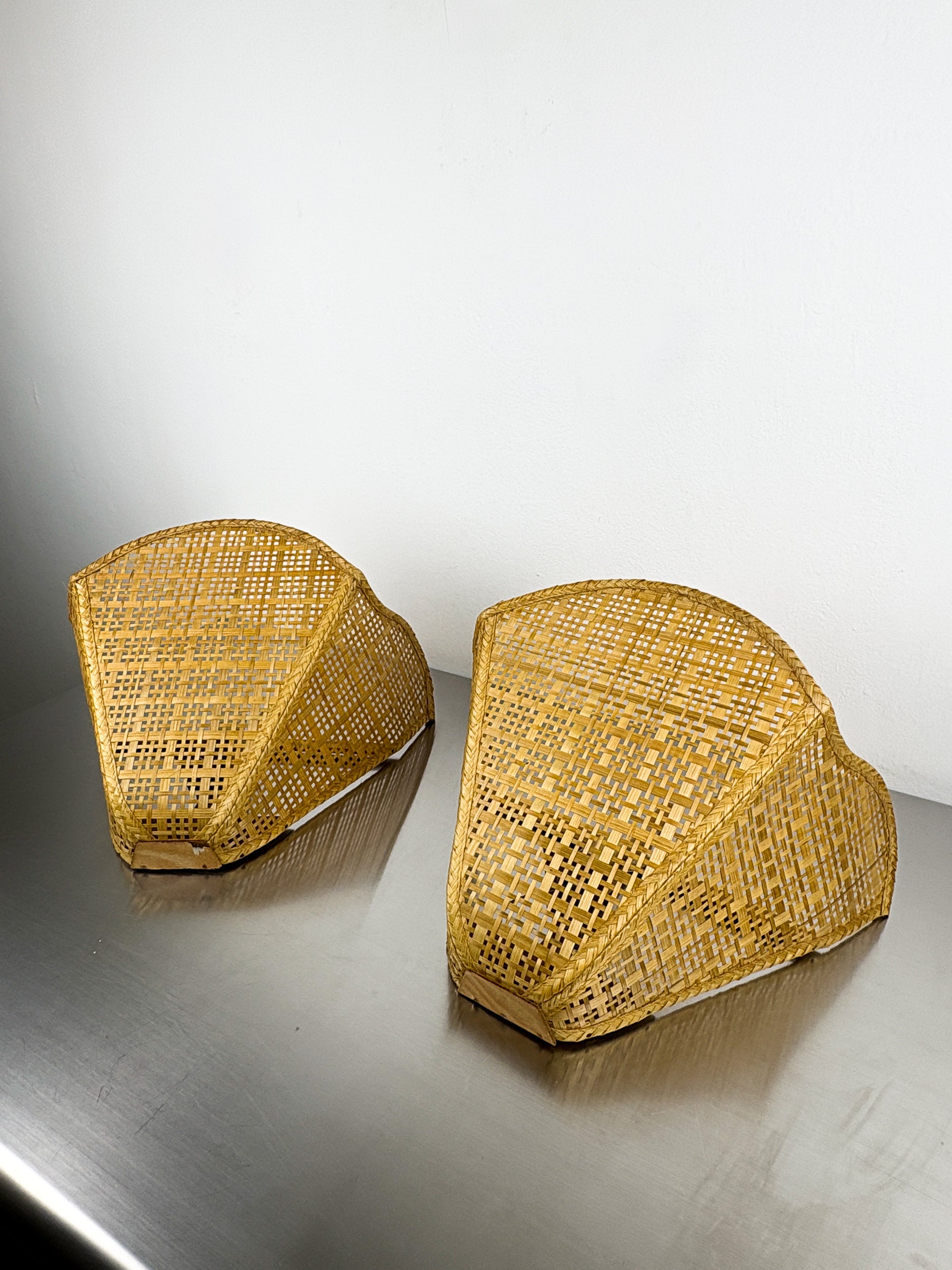 Pair of Scalloped Rattan Wall Sconces,  Sourced in Spain, 1980's