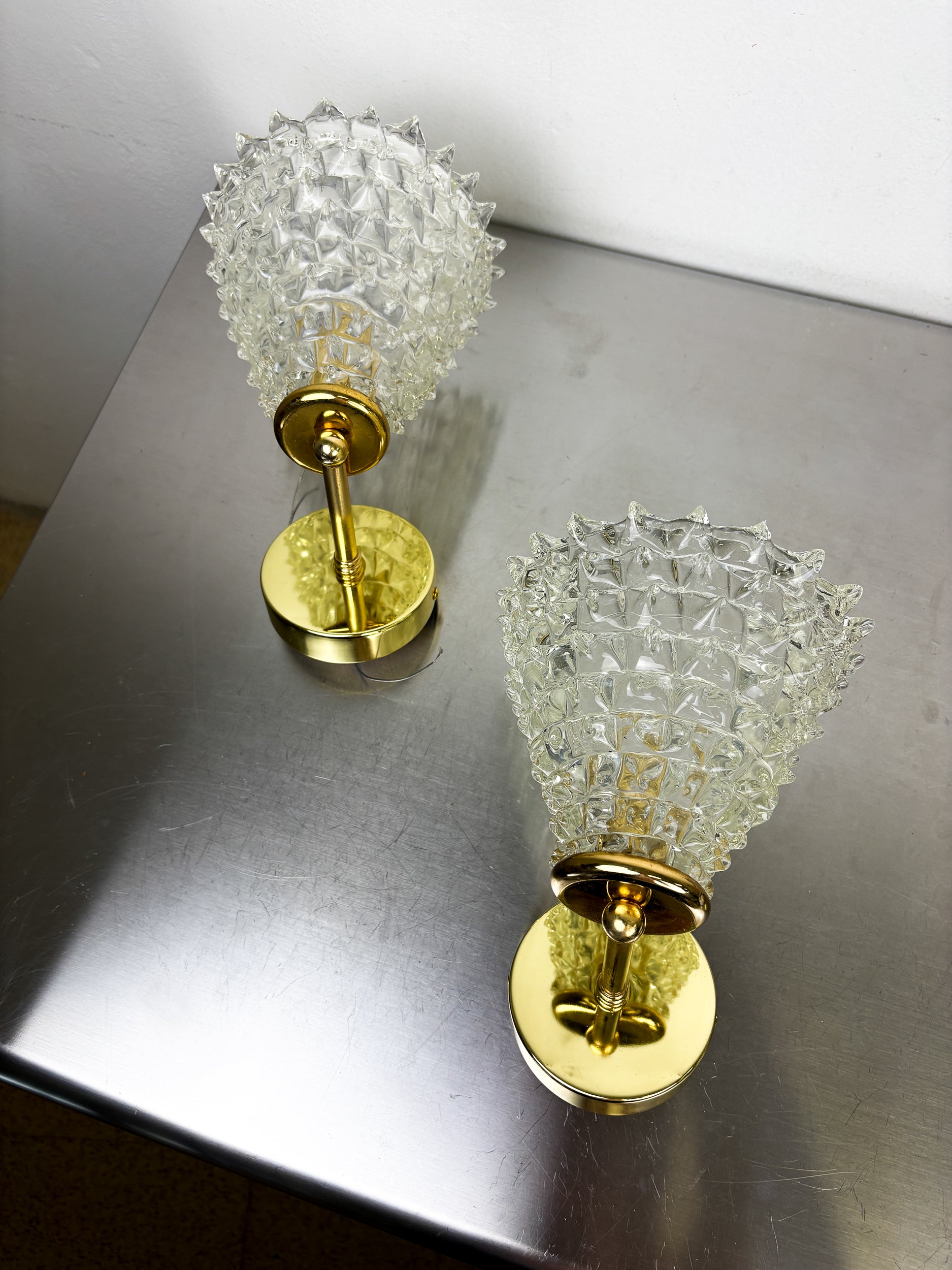 Pair of Mid-Century Barovier & Toso "Rostrato" Murano Glass Wall Lamps, Italy 1960s