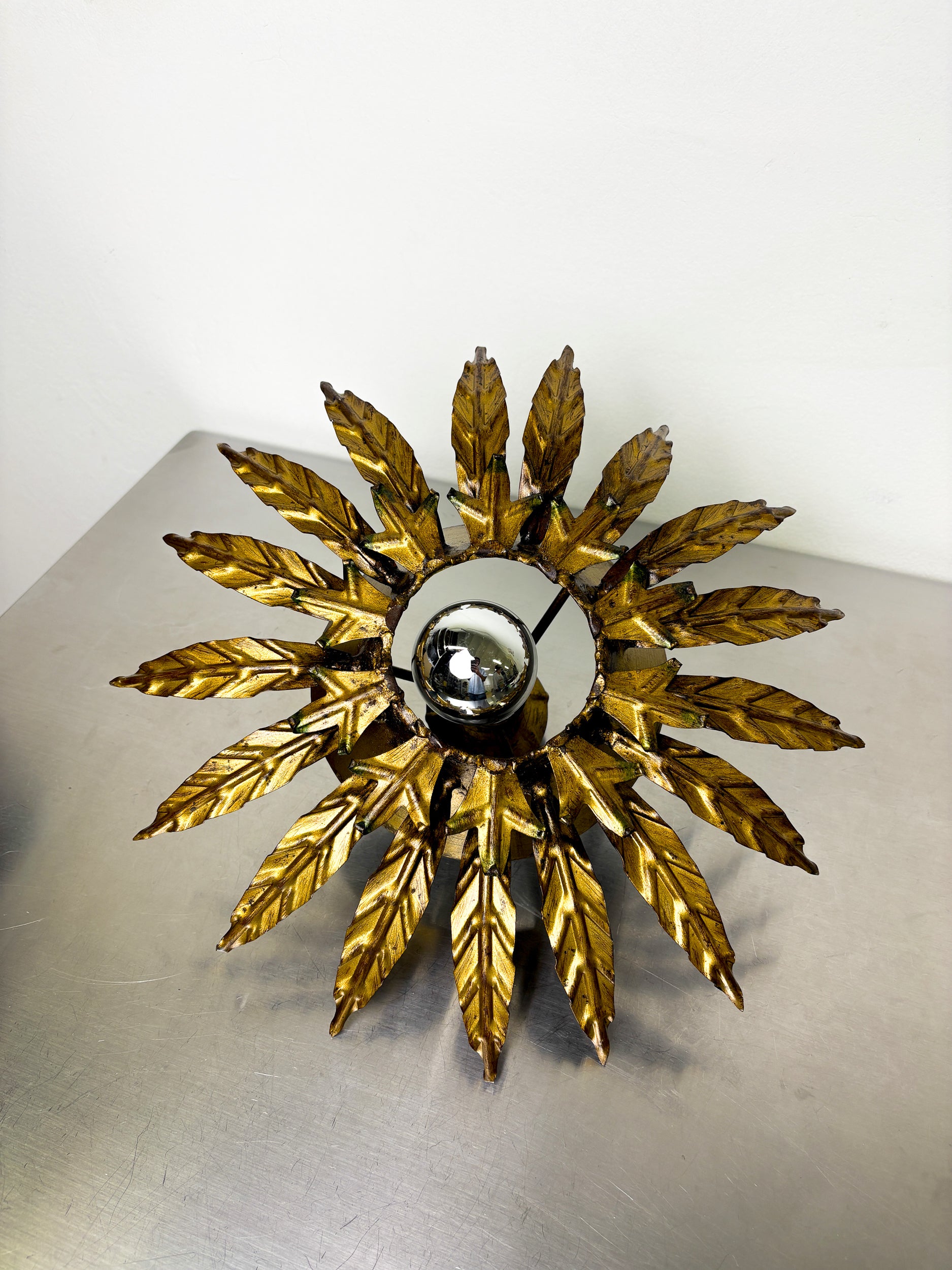 Sunburst Foliage Floral Ceiling Light or wall light, France, 1970's