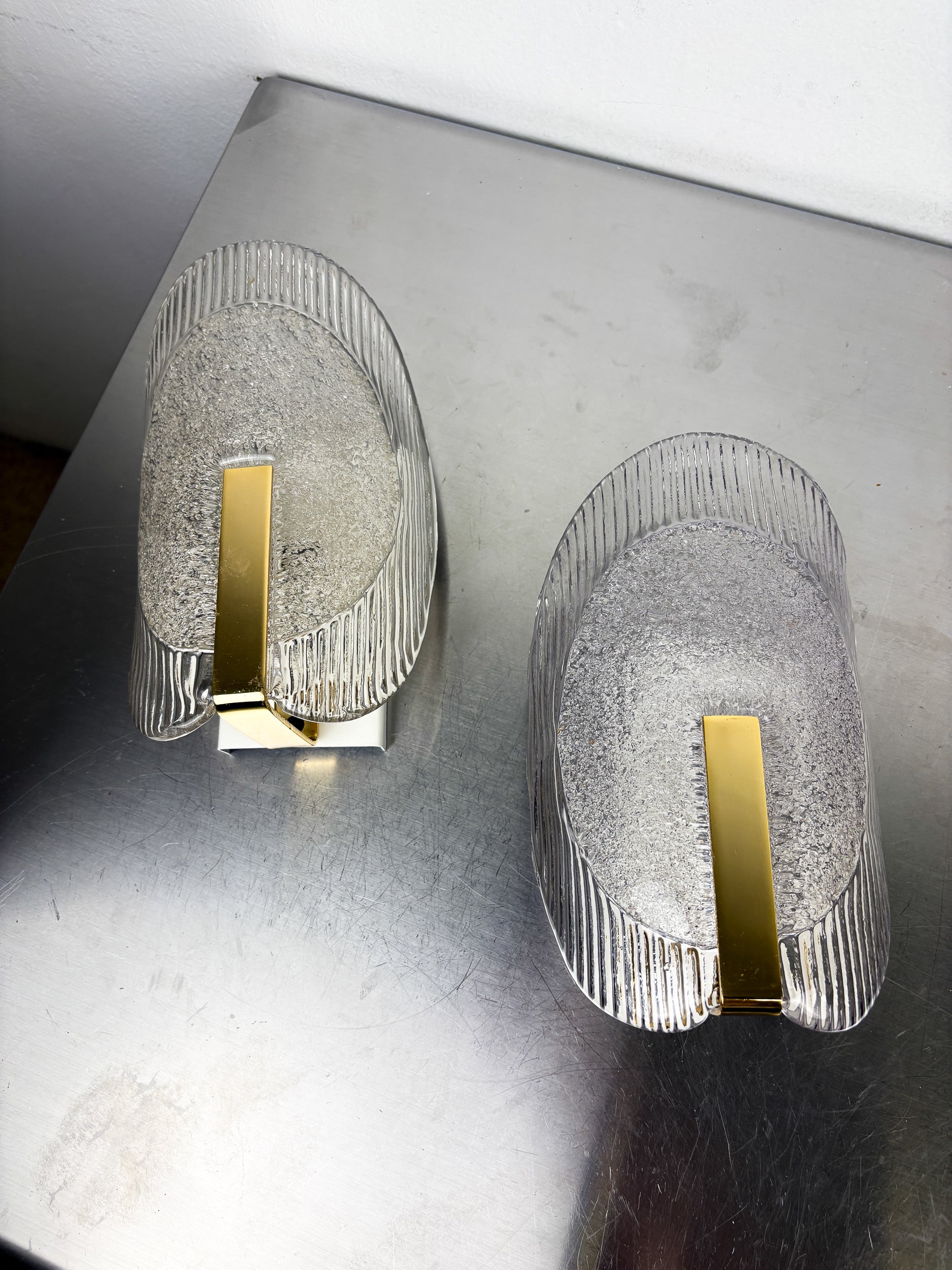 Pair of Carl Fagerlund Wall Lights for Orrefors – Murano Frosted Glass, Sweden 1970s