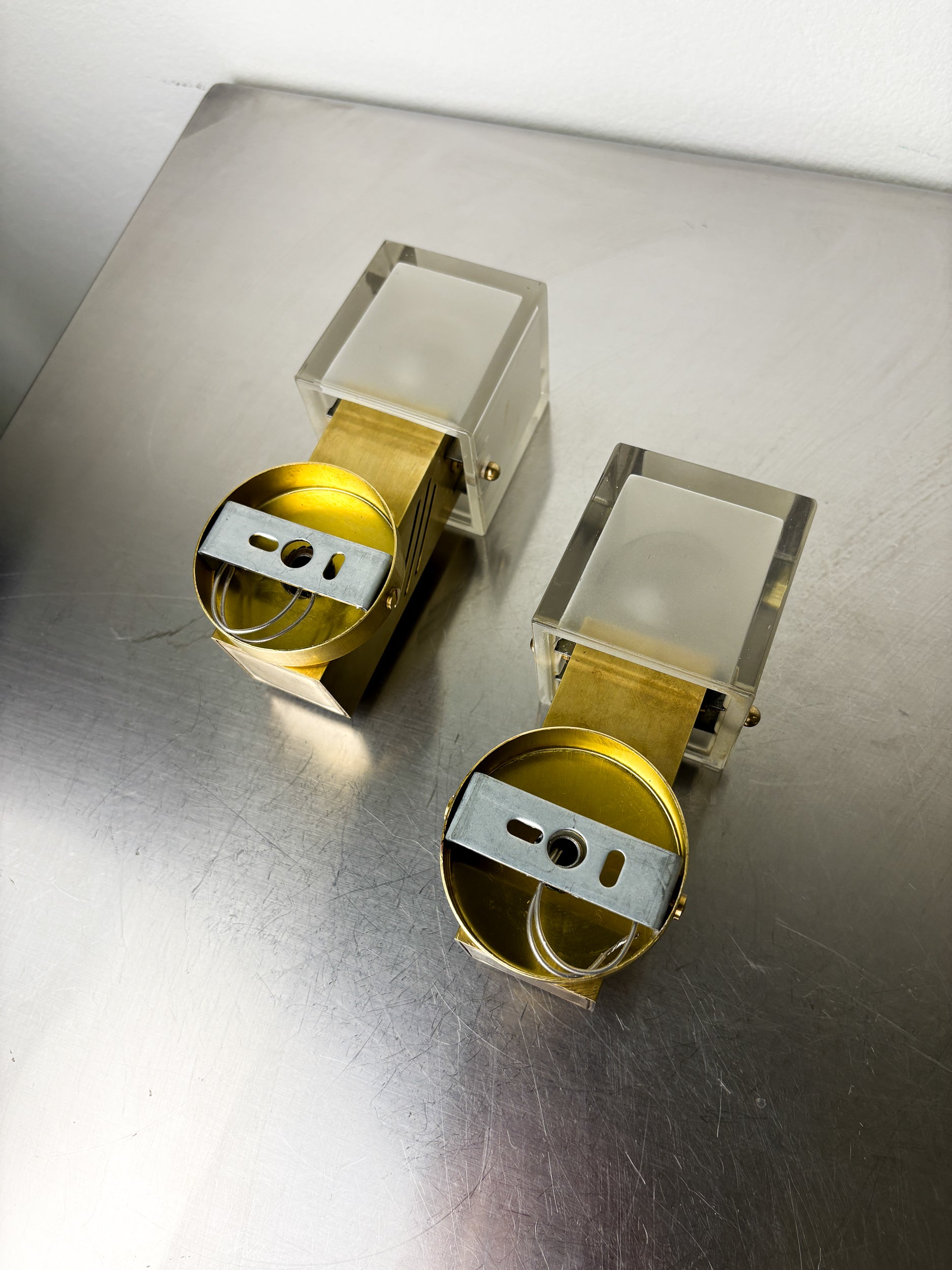 Pair of Cubic Murano Glass Wall Lights by Gaetano Sciolari, Italy, Circa 1970's