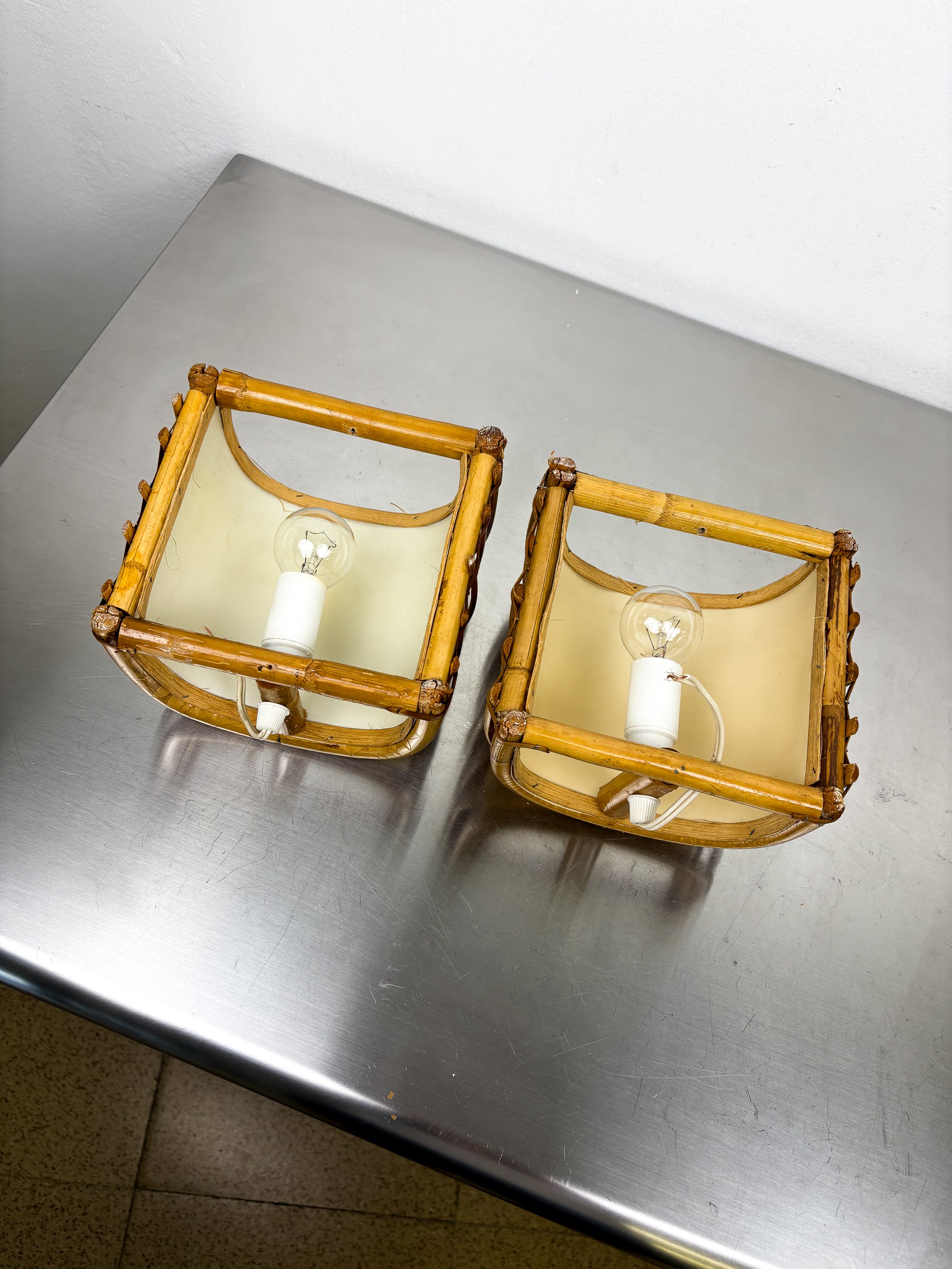 Pair of Mid-Century Rattan Wall Sconces, 1960s, Italy