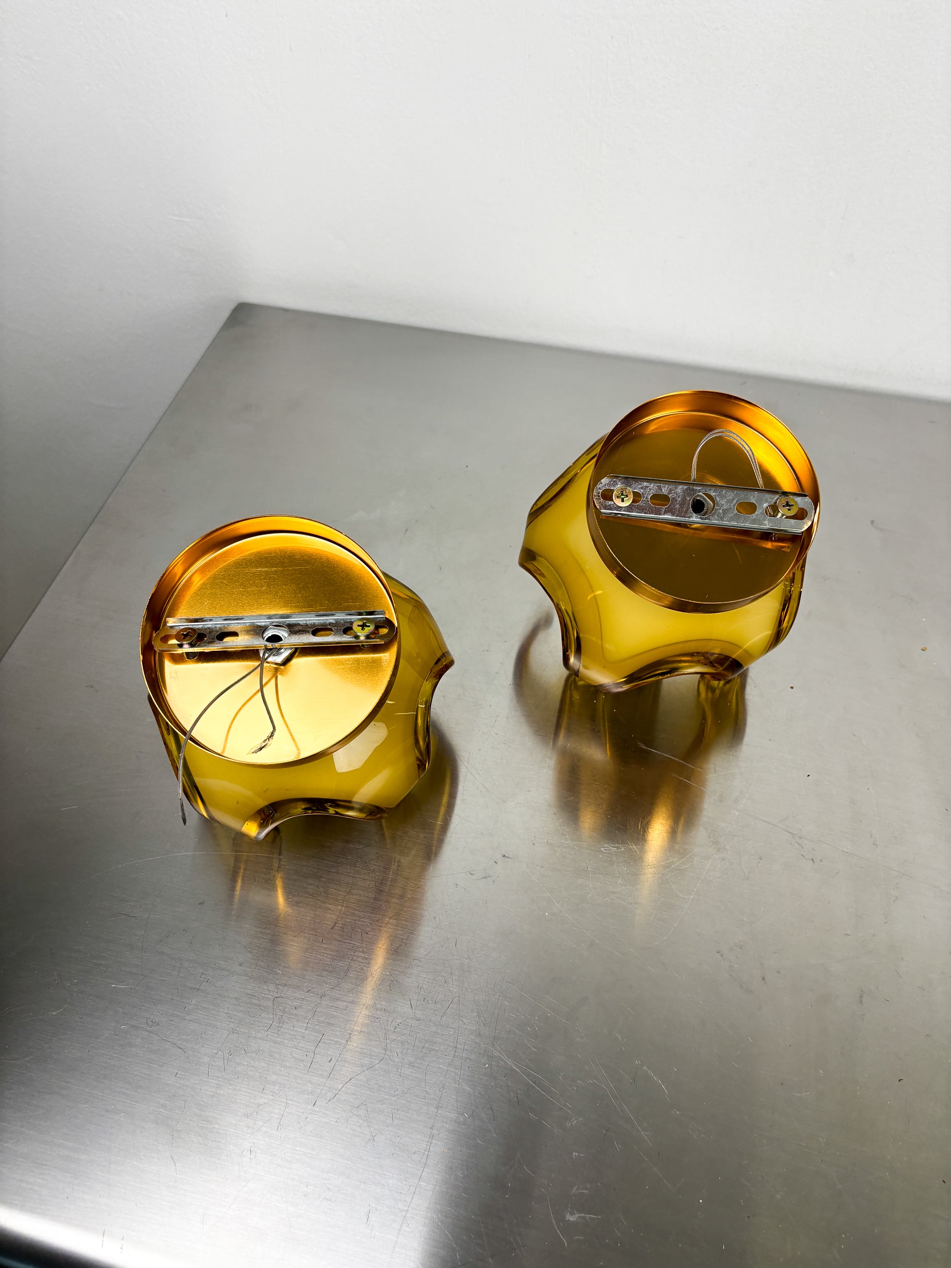 Pair of Carlo Nason sconces for Mazzega Murano, Orange murano blown glass Italy 1970