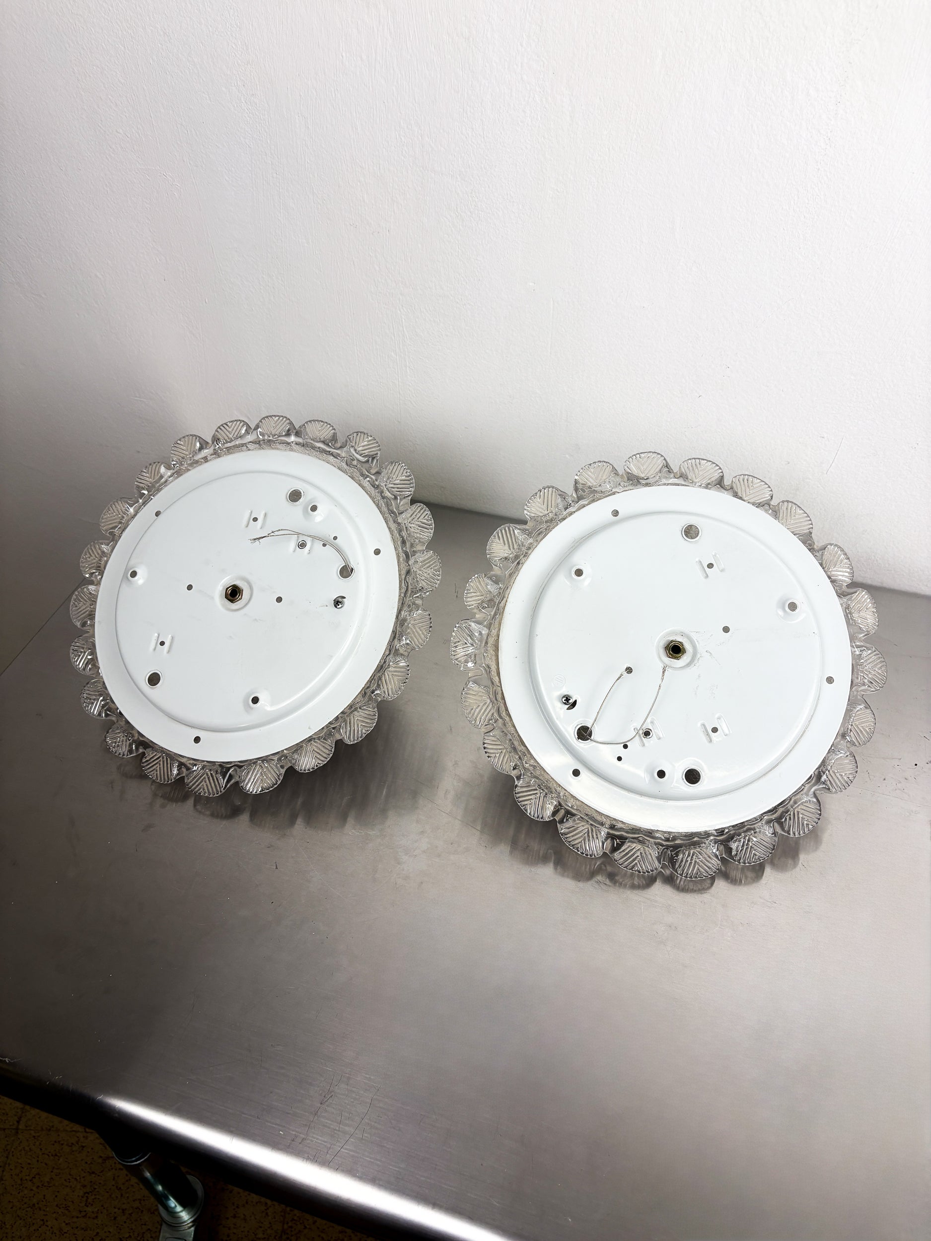 Pair of Murano Glass Scalloped Flushmount Ceiling Lights, Italy 1960s