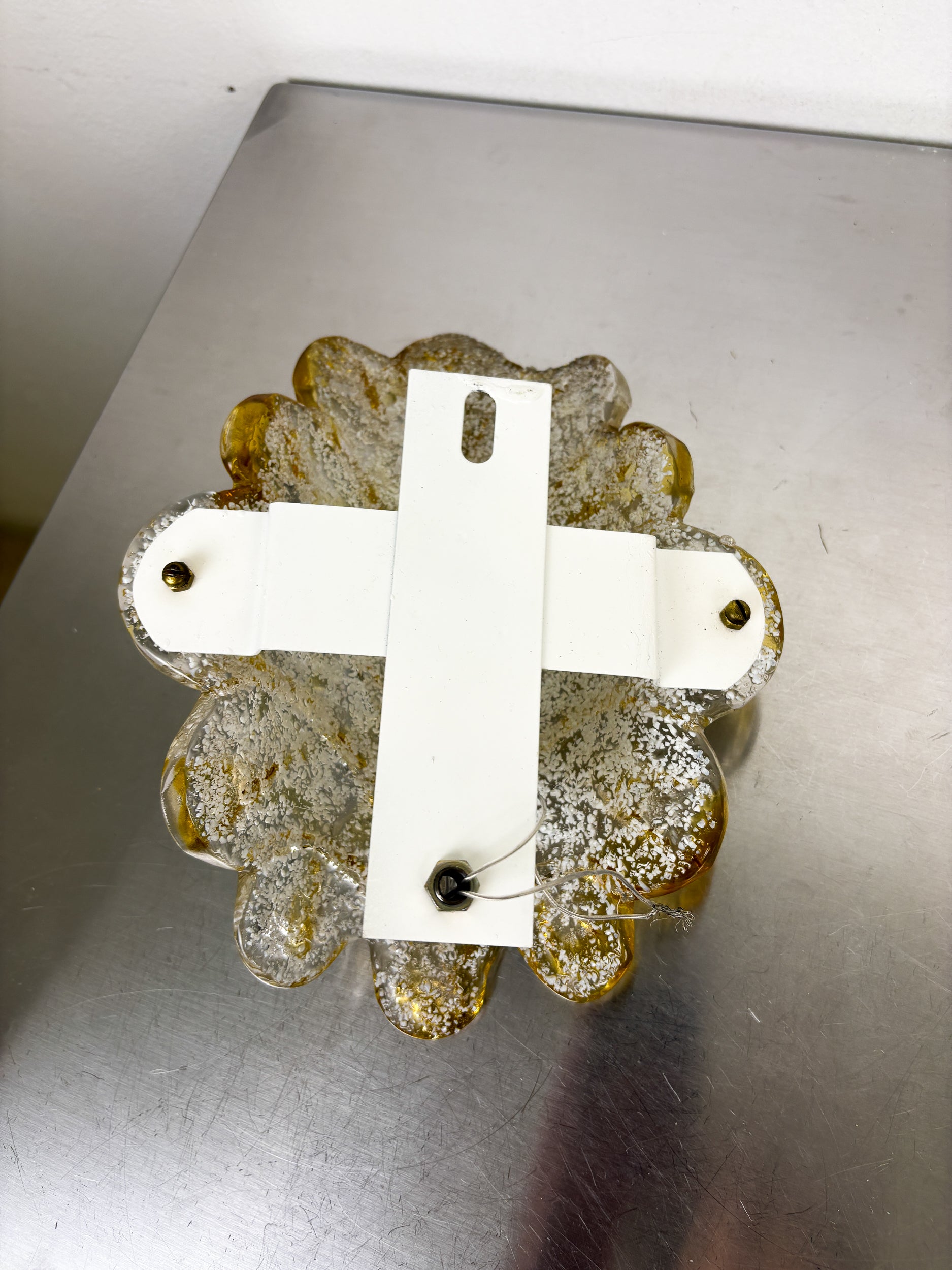 Orange Murano Frosted Leaf Sconce, Textured Glass & Gilt Details, Italy 1970s